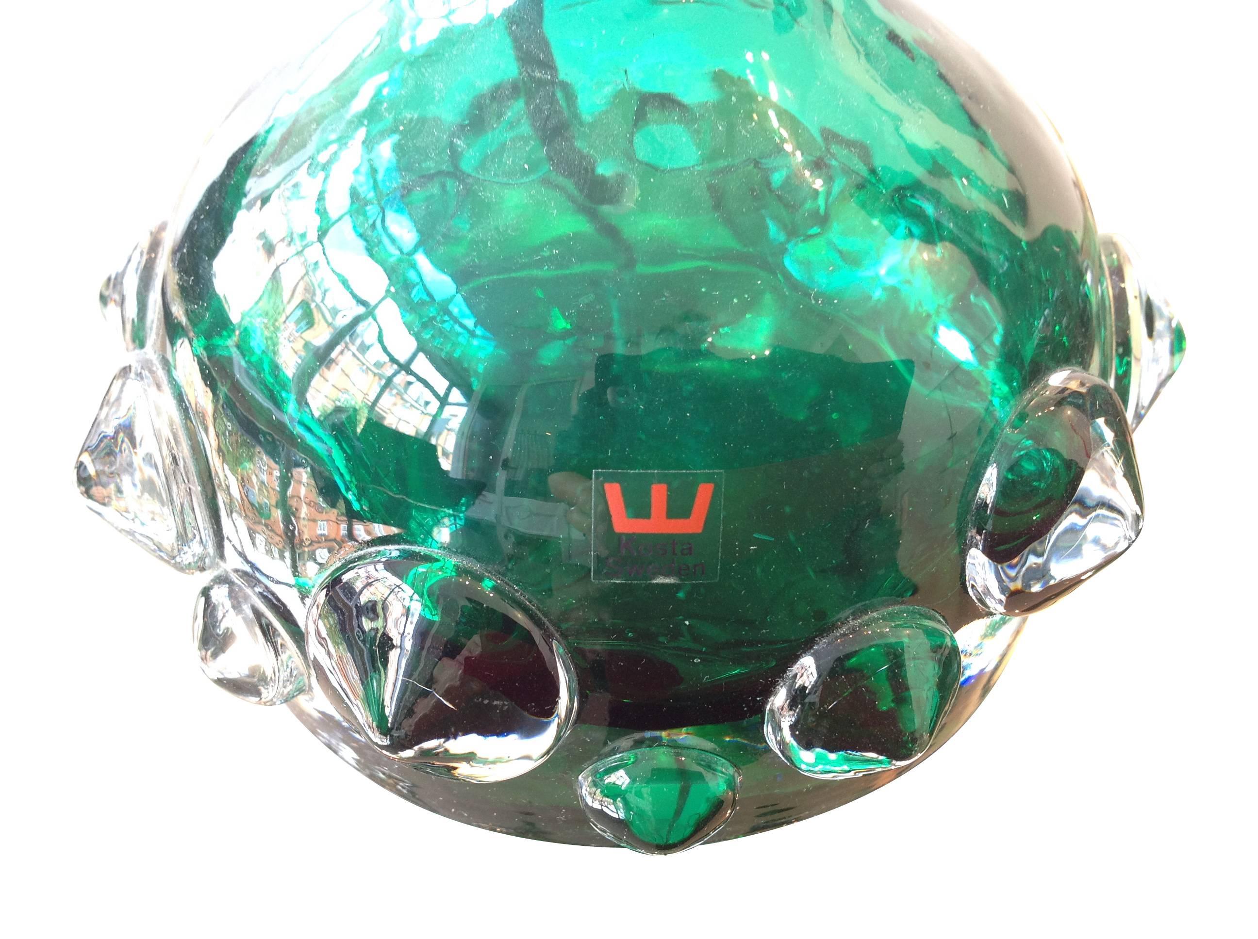 Mid-Century Modern Pair of Green Kosta Glass Lamps