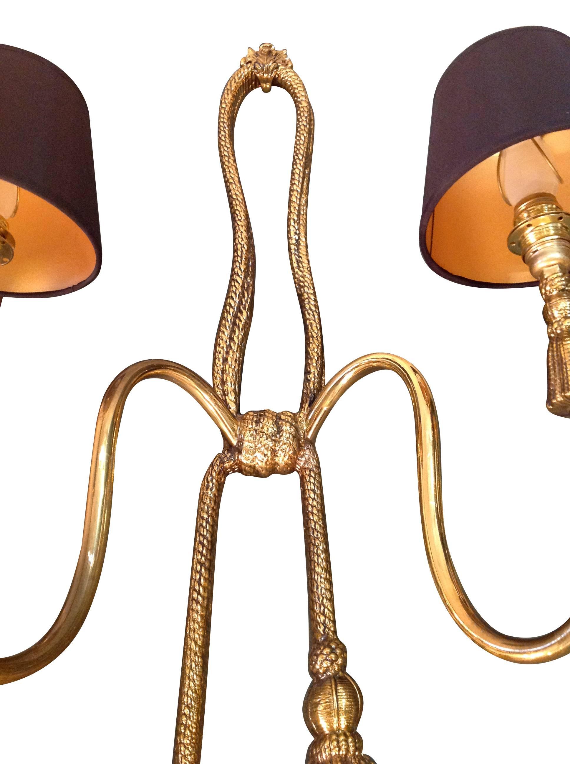 Mid-Century Modern Pair of Large Valenti Brass Rope and Tassle Wall Lights