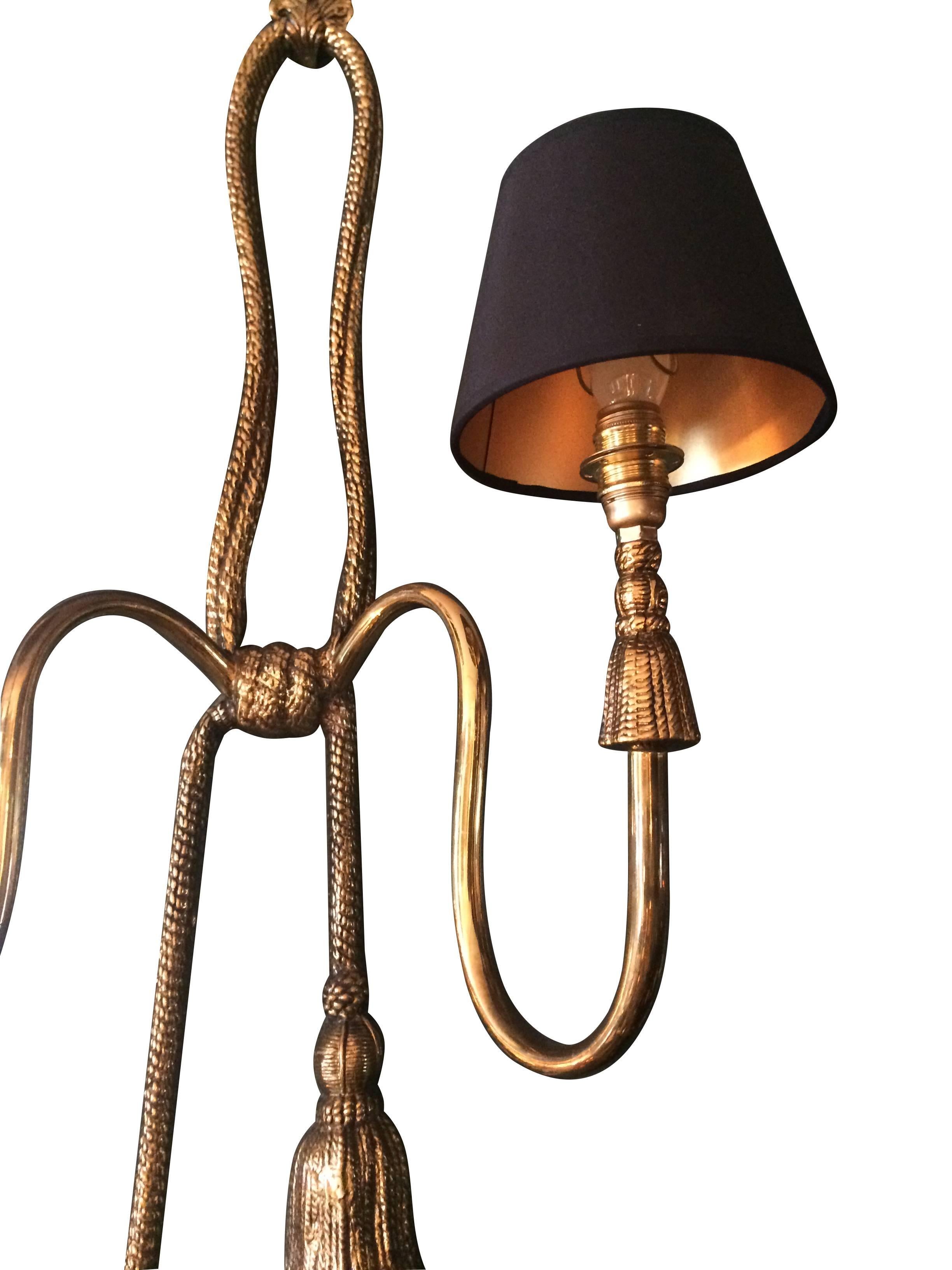 Mid-20th Century Pair of Large Valenti Brass Rope and Tassle Wall Lights