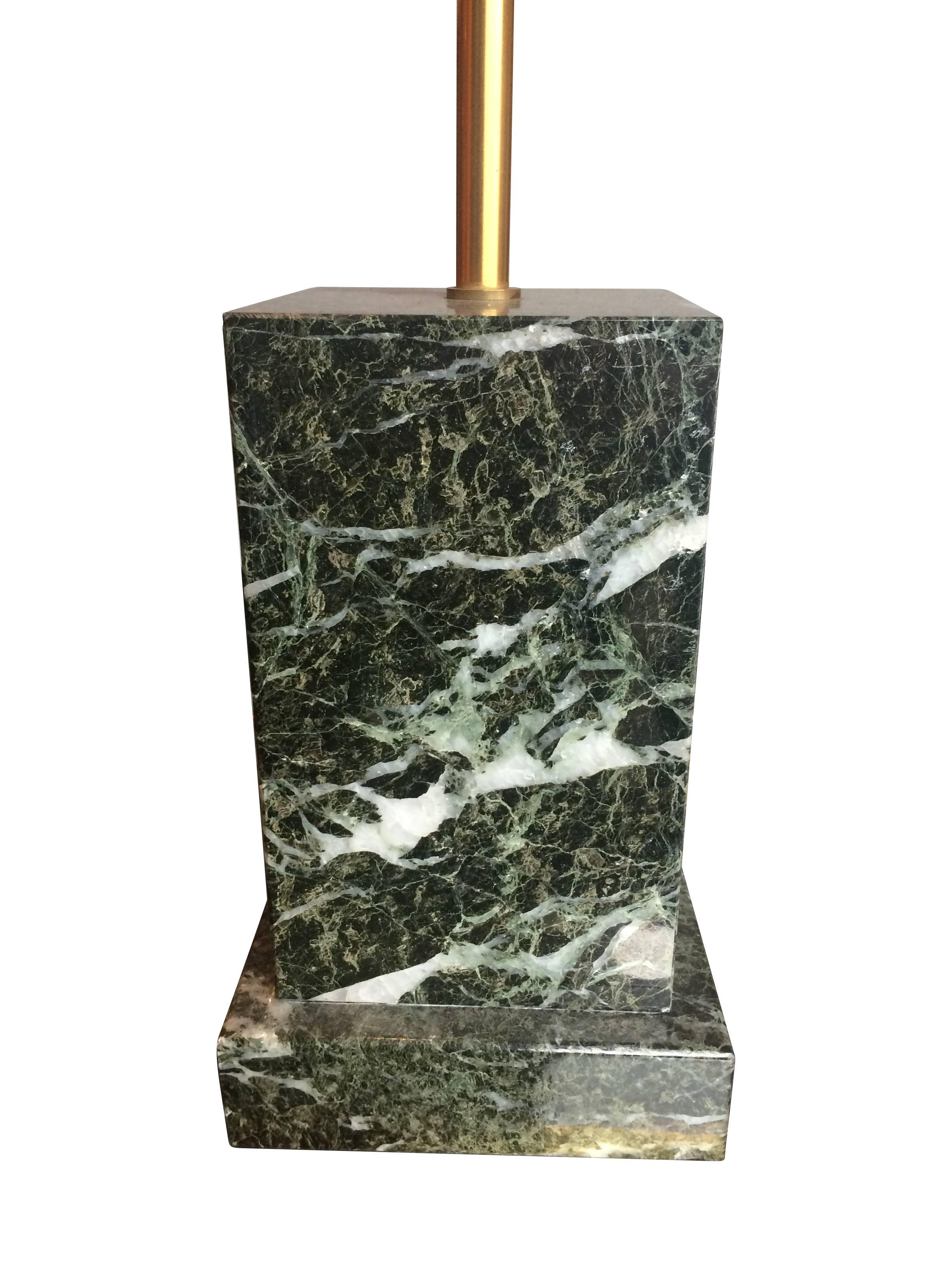 A large Maison Charles yellow resin egg lamp on green marble base, with brass stem and three bulb fittings, with 