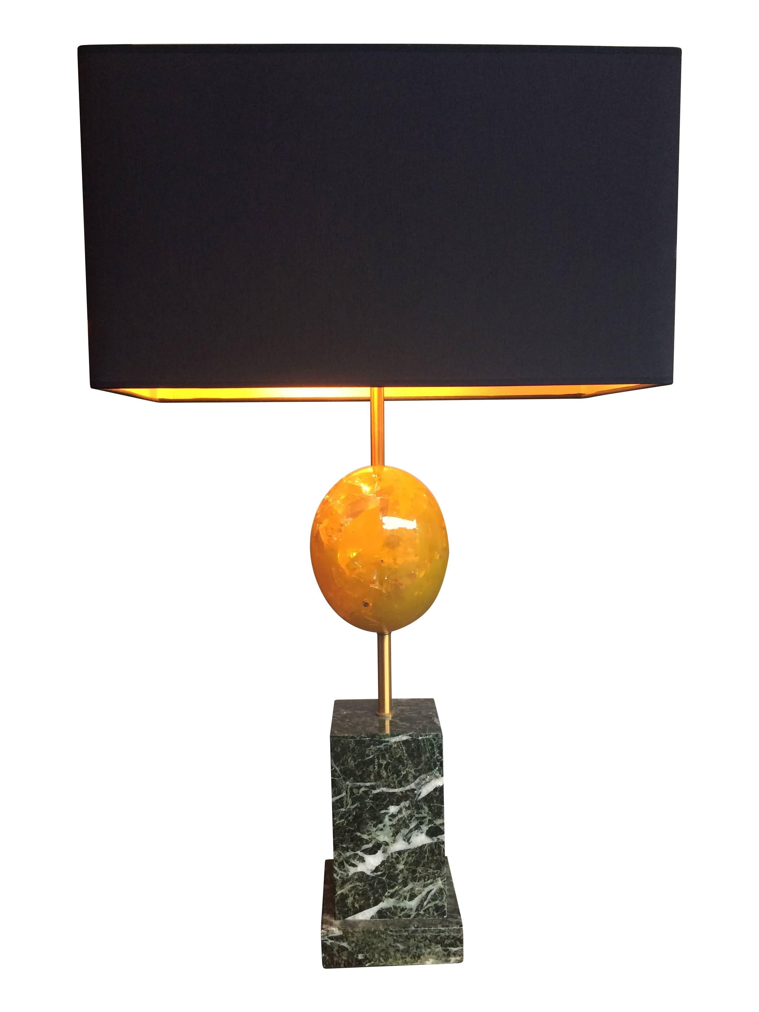 Mid-Century Modern Maison Charles Yellow Resin Egg Lamp on Marble Base For Sale
