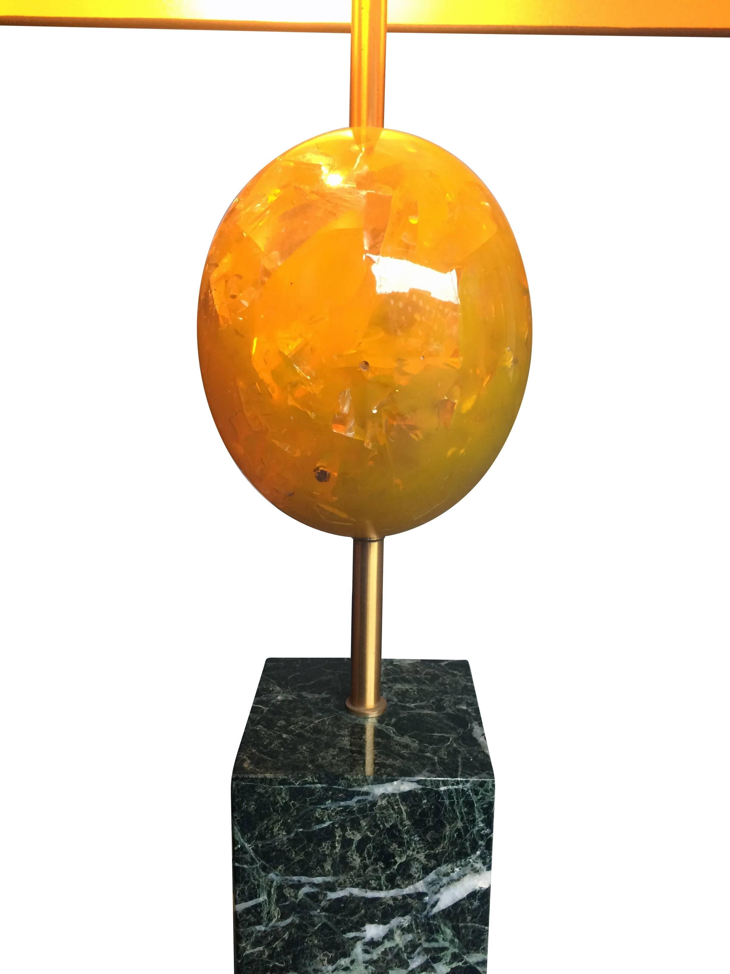 French Maison Charles Yellow Resin Egg Lamp on Marble Base For Sale