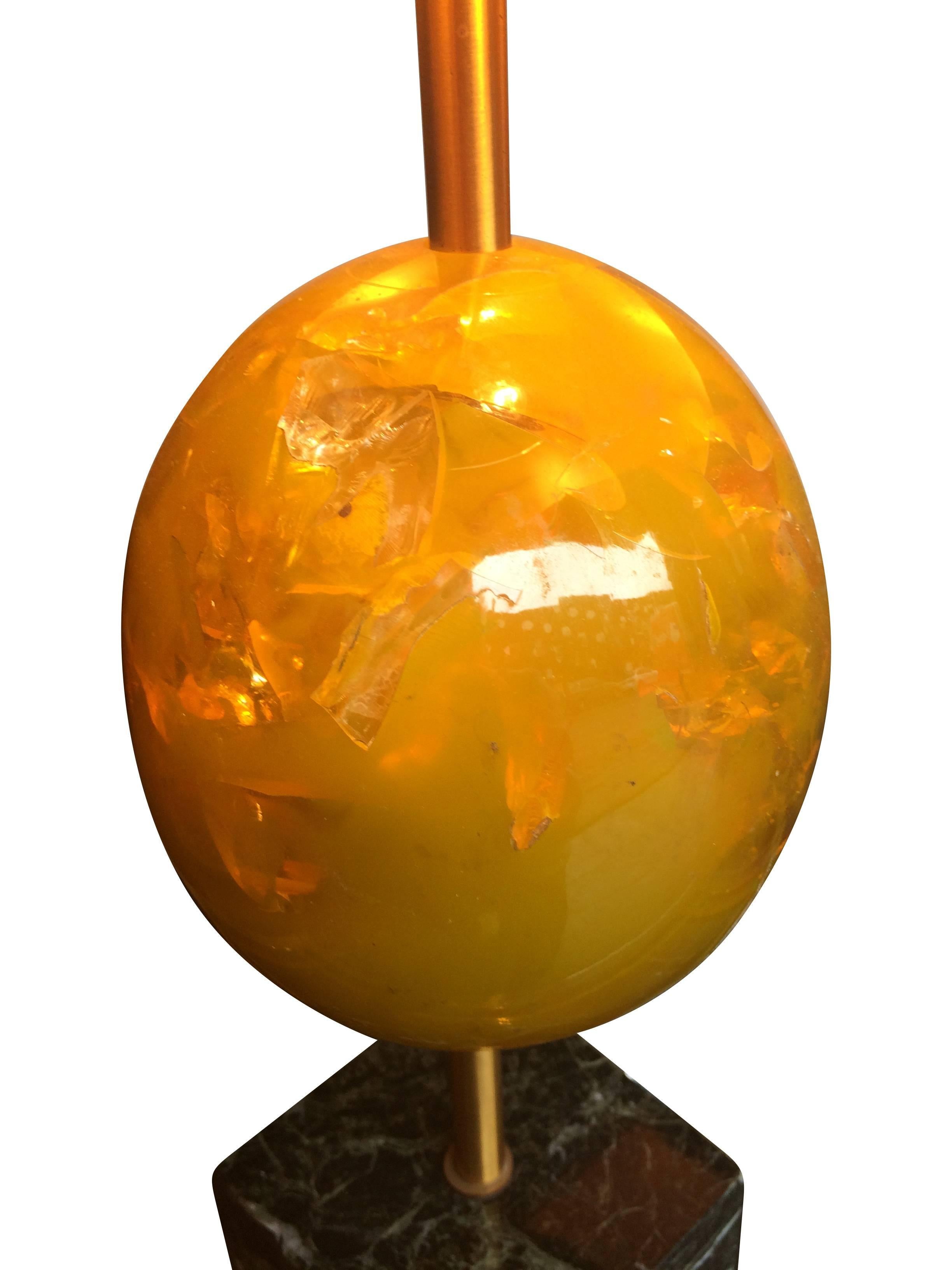 Maison Charles Yellow Resin Egg Lamp on Marble Base In Good Condition For Sale In London, GB