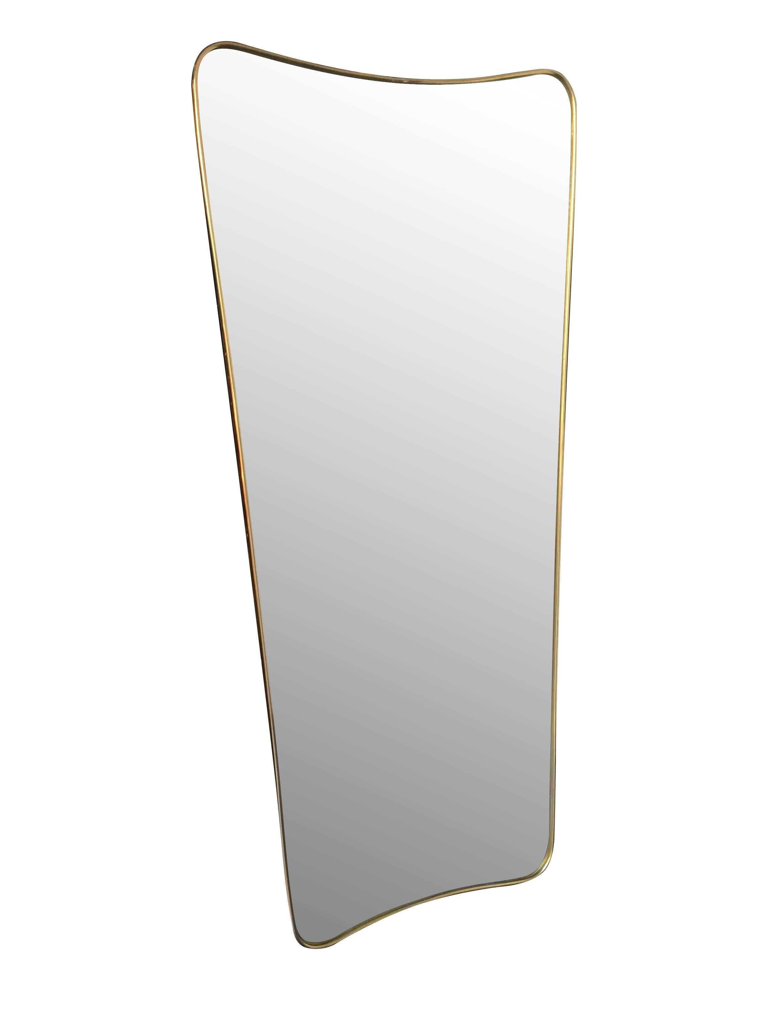 Contemporary Medium Italian Shield Mirror With Brass Surround In The Style Of Gio Ponti