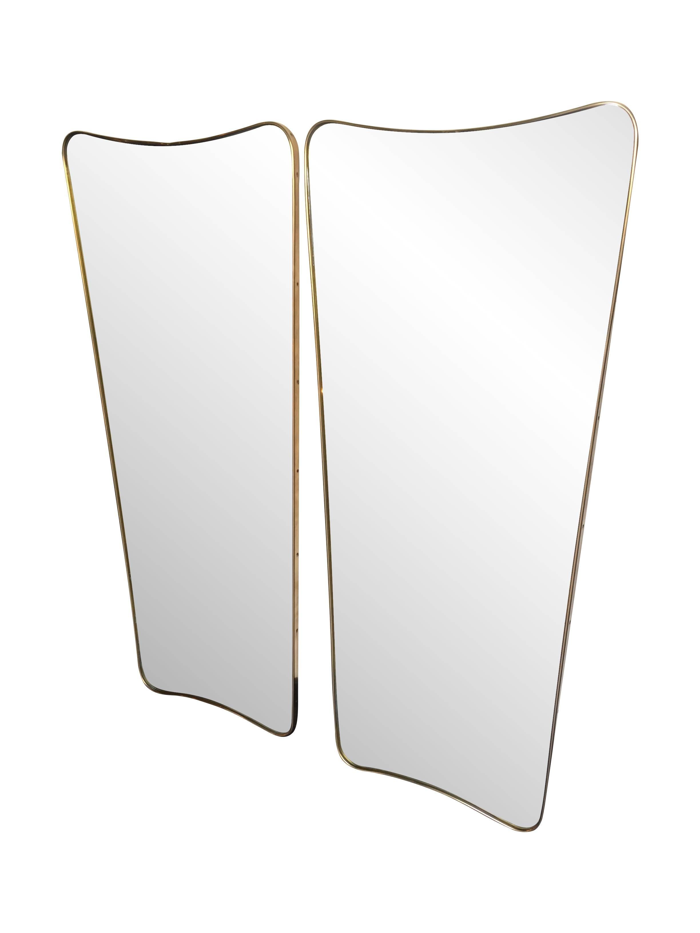 Medium Italian Shield Mirror With Brass Surround In The Style Of Gio Ponti 3