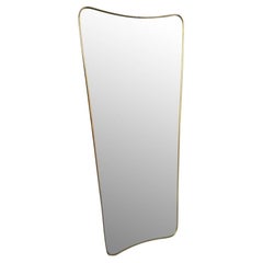 Medium Italian Shield Mirror With Brass Surround In The Style Of Gio Ponti