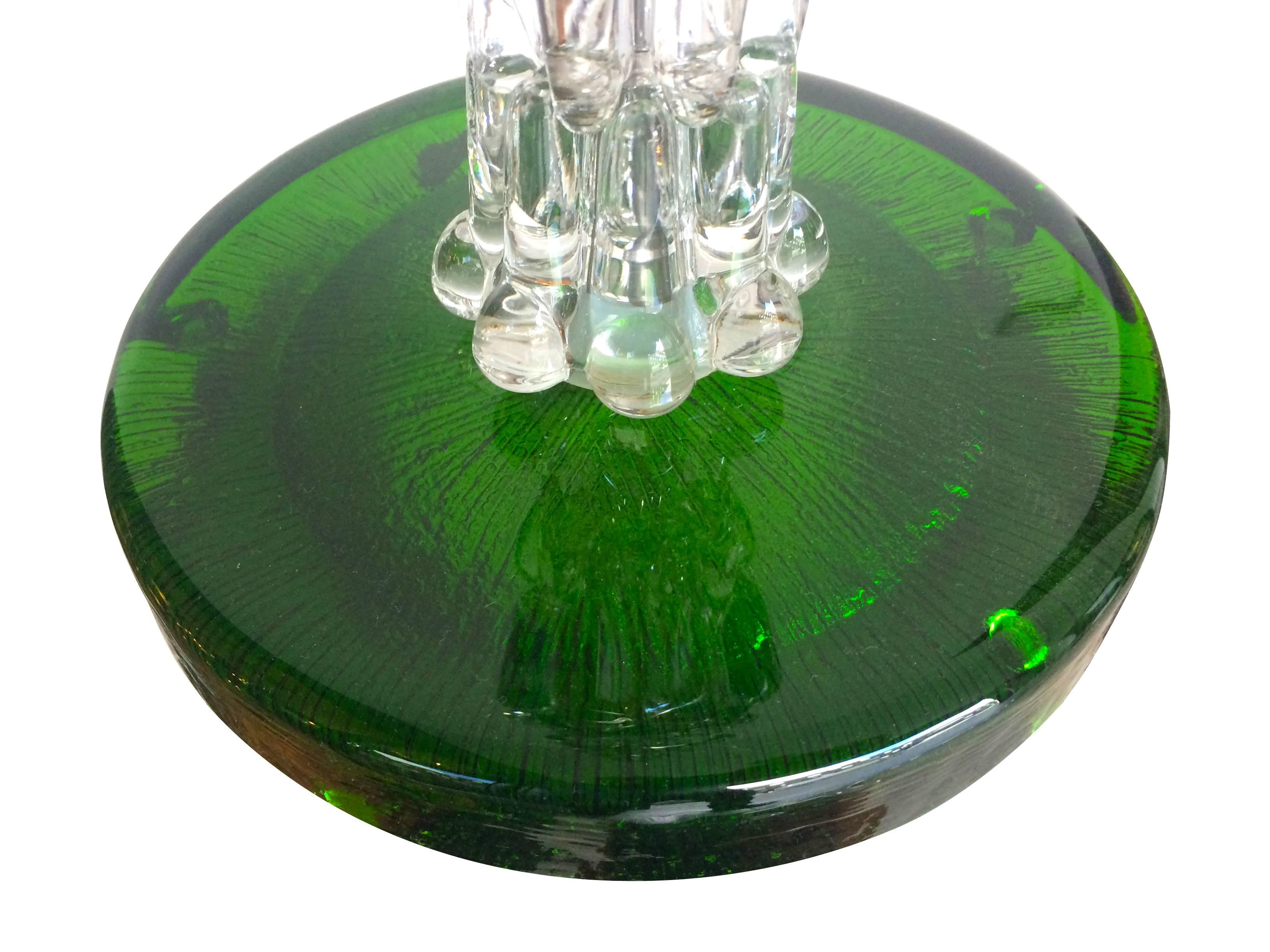 Large Pair of Green Orrefors Glass Lamps In Good Condition In London, GB