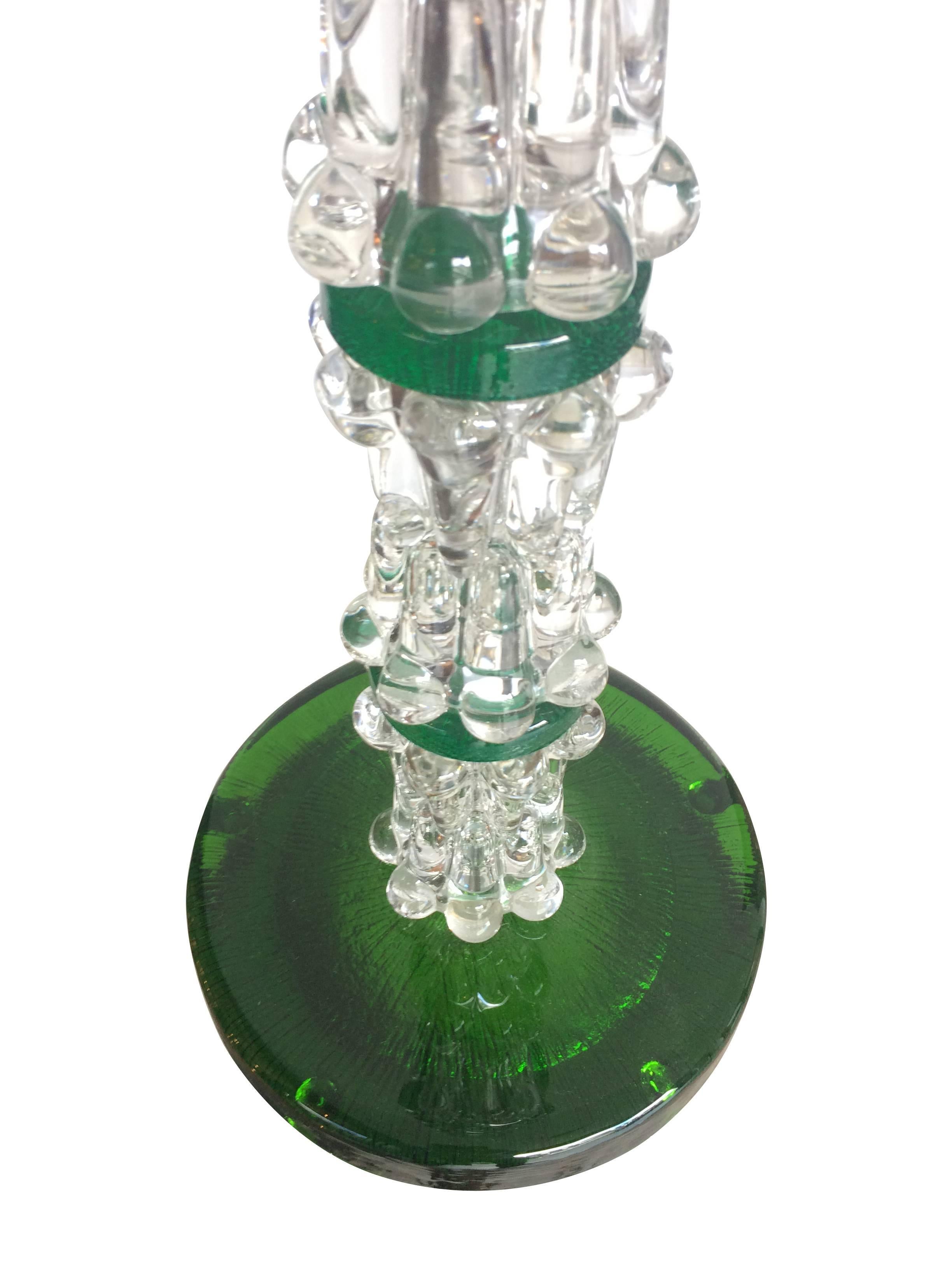 Mid-20th Century Large Pair of Green Orrefors Glass Lamps