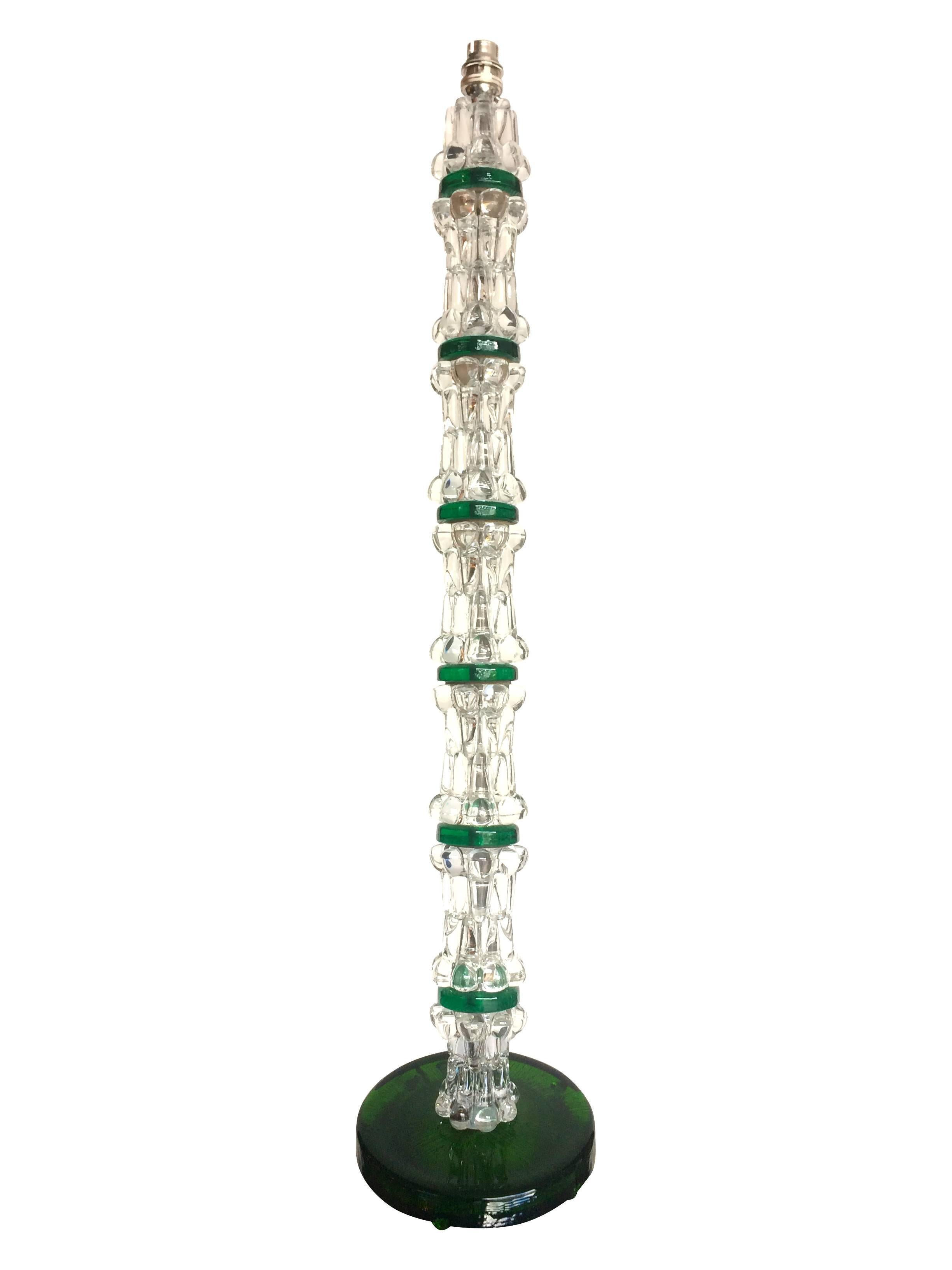Large Pair of Green Orrefors Glass Lamps 1