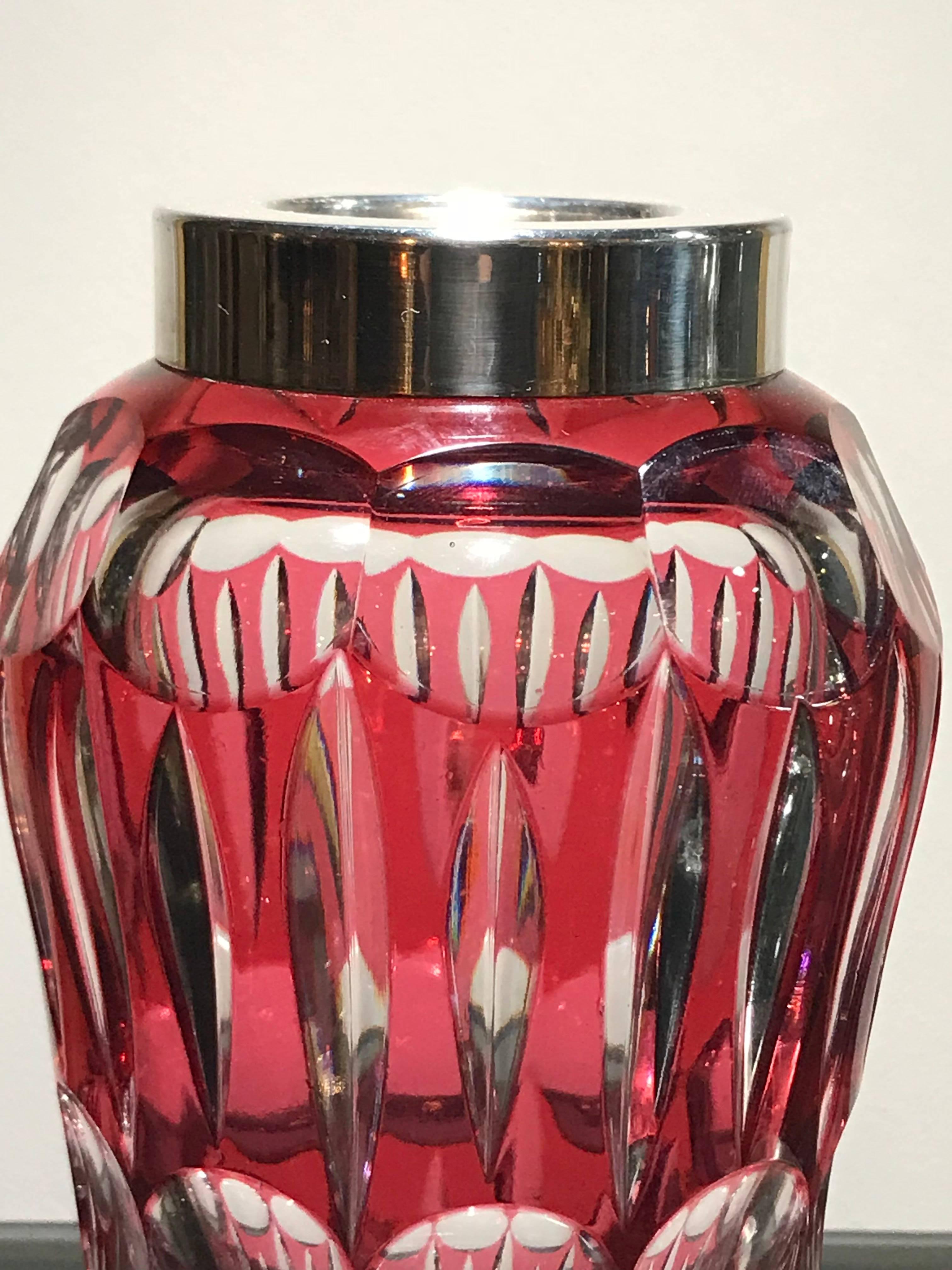 German Cranberry Glass Cocktail Shaker with Silver Plate