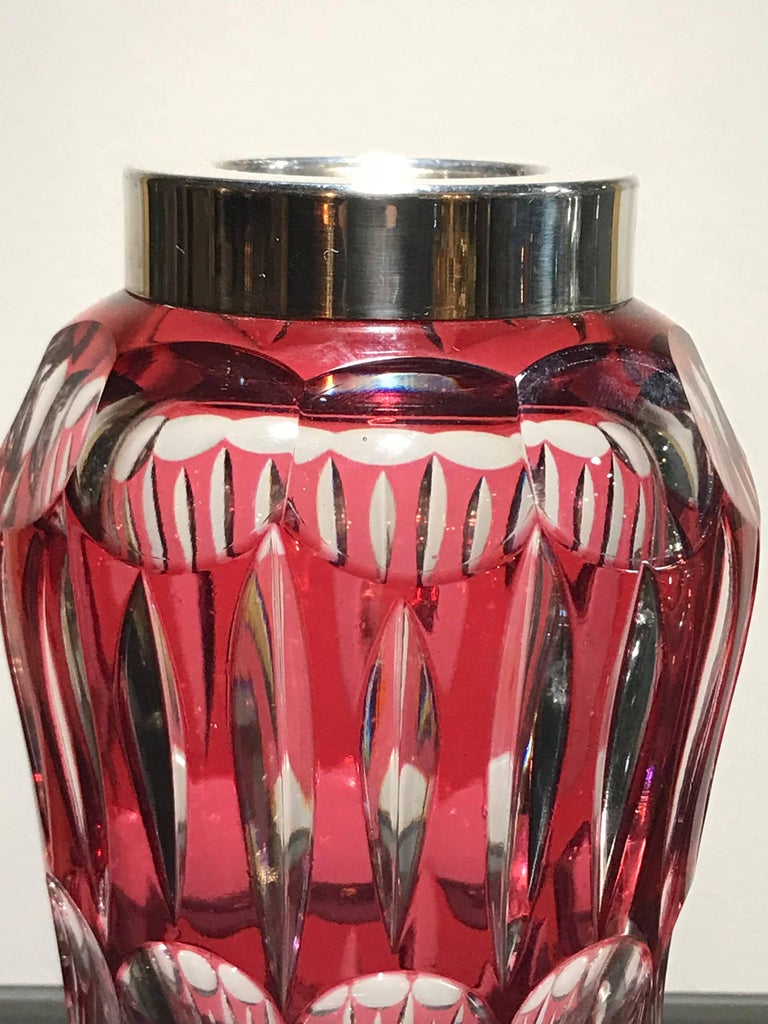 Cranberry Glass Cocktail Shaker with Silver Plate at 1stDibs