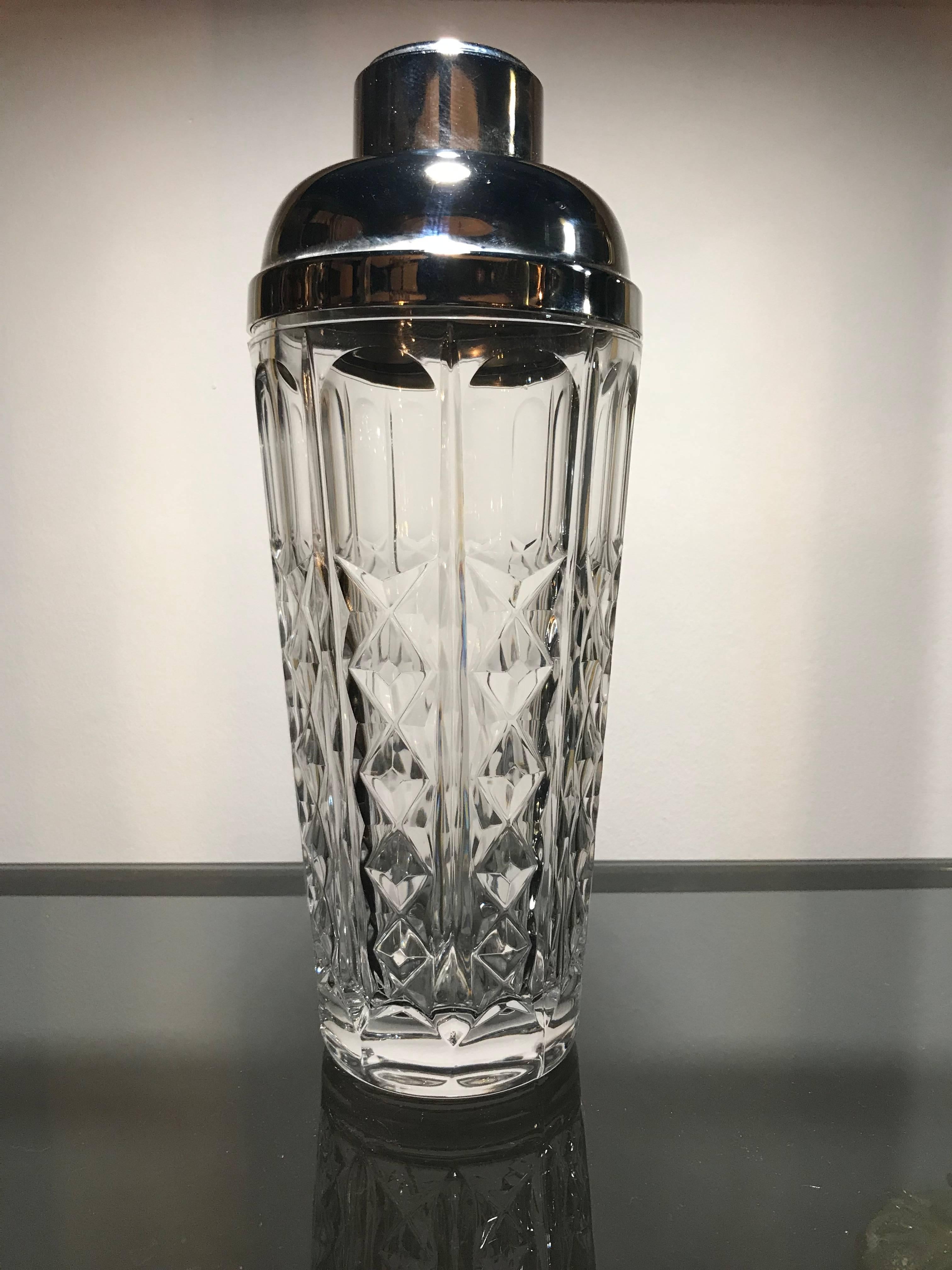 Crystal and Silver Plate Italian Cocktail Shaker In Good Condition In London, GB