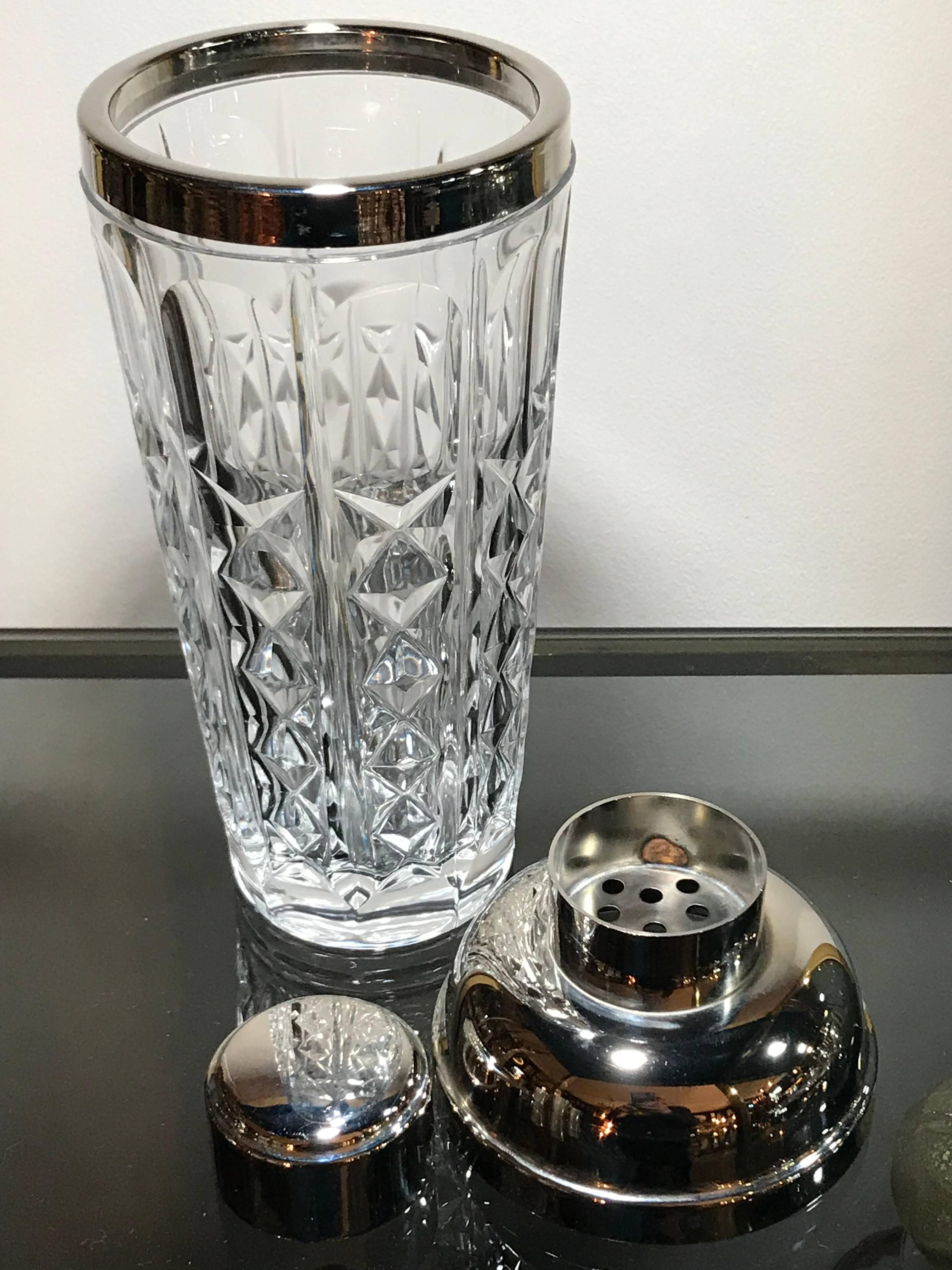Glass Crystal and Silver Plate Italian Cocktail Shaker
