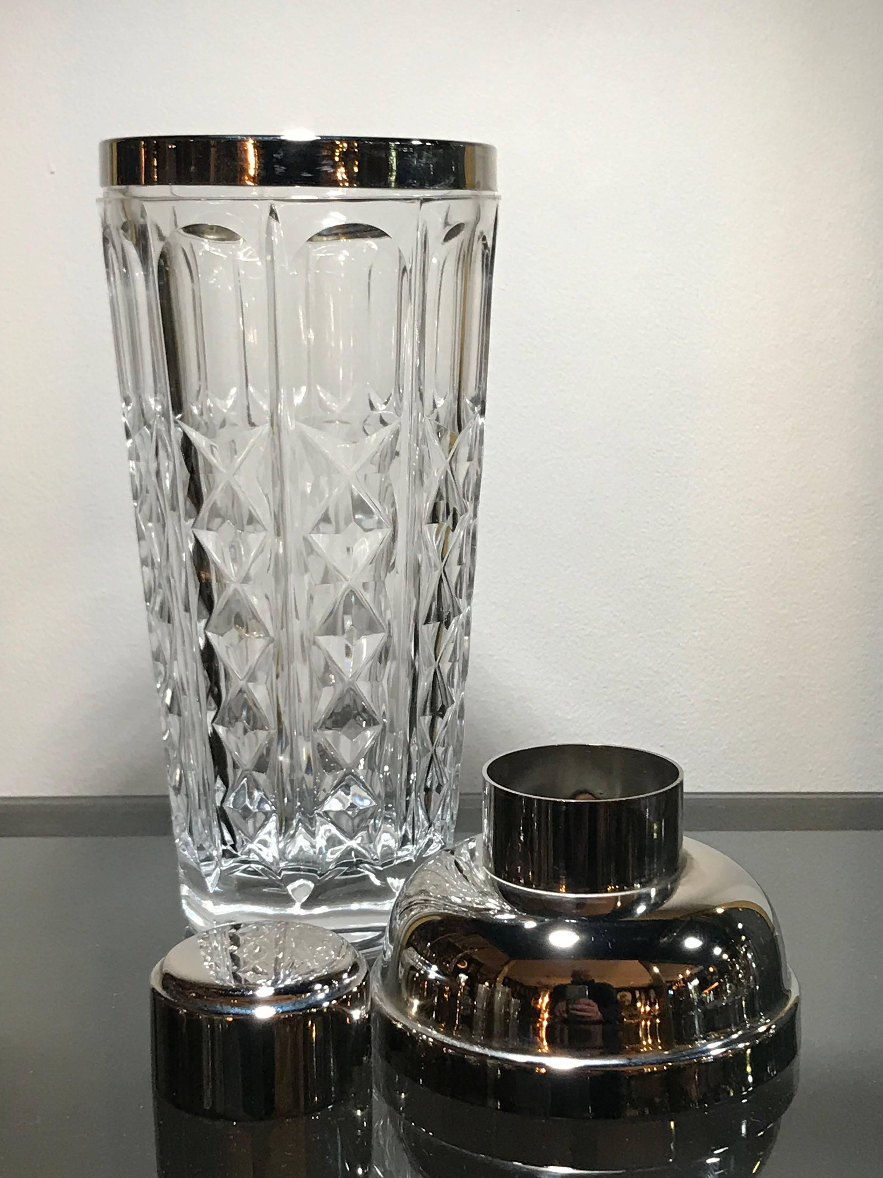 Crystal and Silver Plate Italian Cocktail Shaker 1
