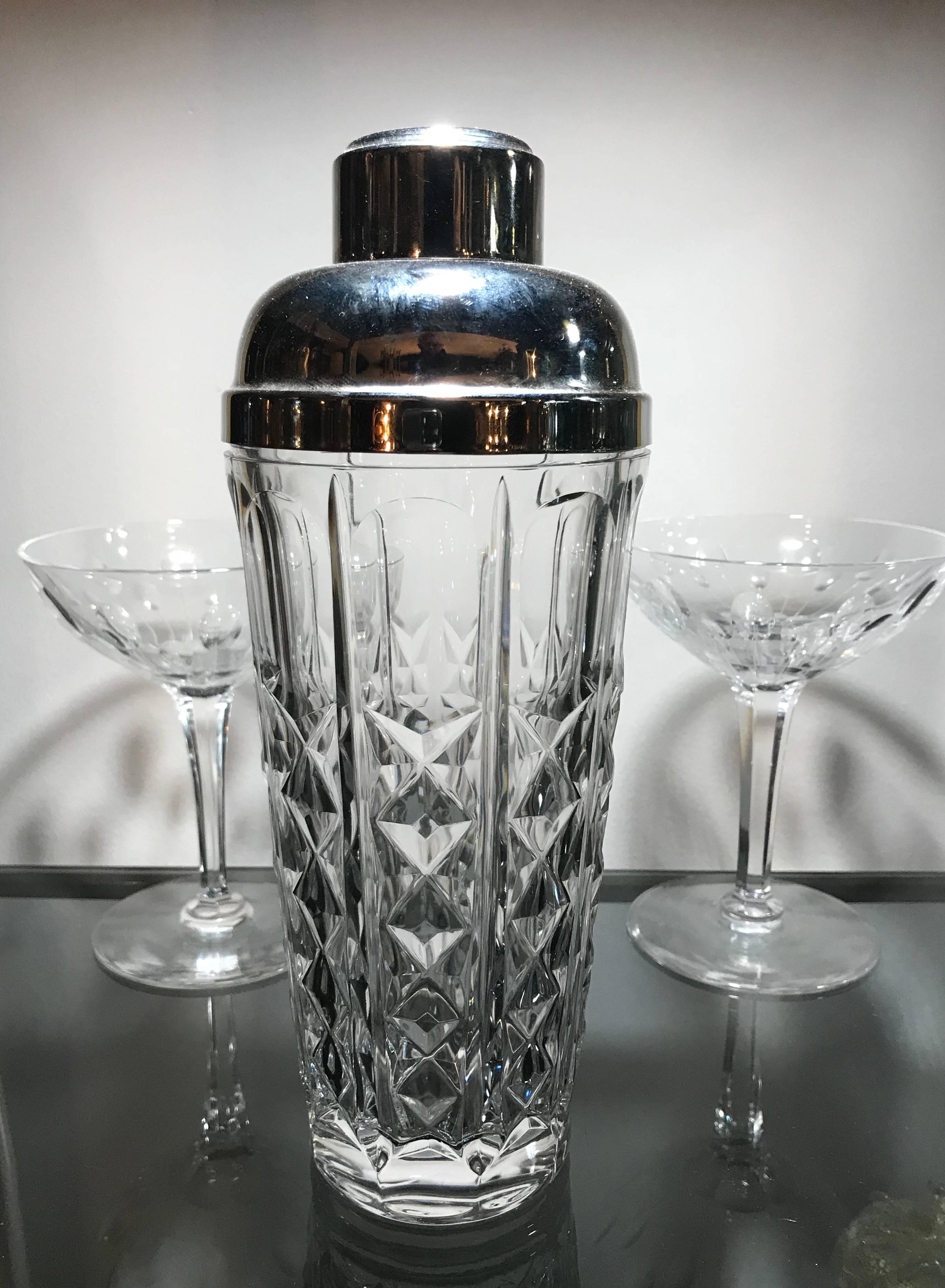 Mid-20th Century Crystal and Silver Plate Italian Cocktail Shaker