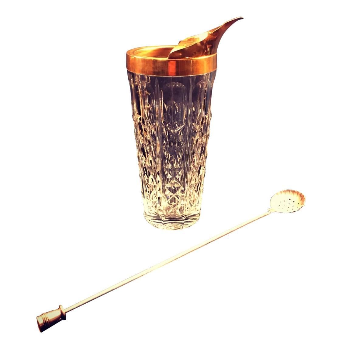 Mid-Century Modern Val Saint Lambert Crystal and Gold Leaf Cocktail Mixing Jug