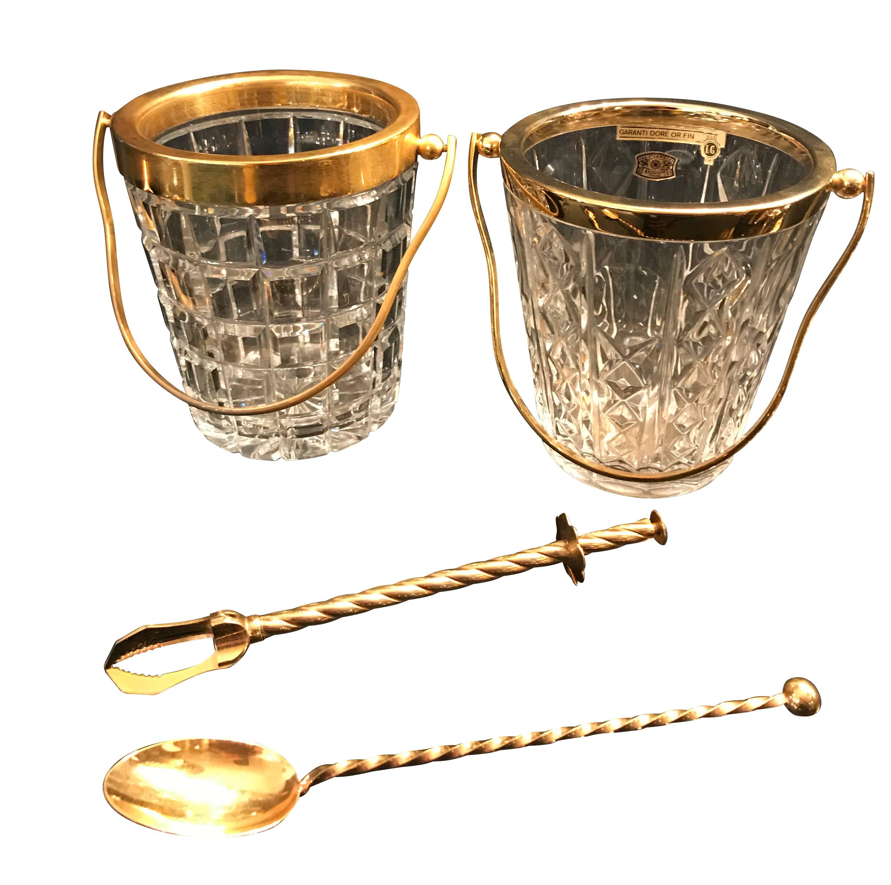Belgian Val St Lambert Crystal Ice Bucket with Gold Leaf