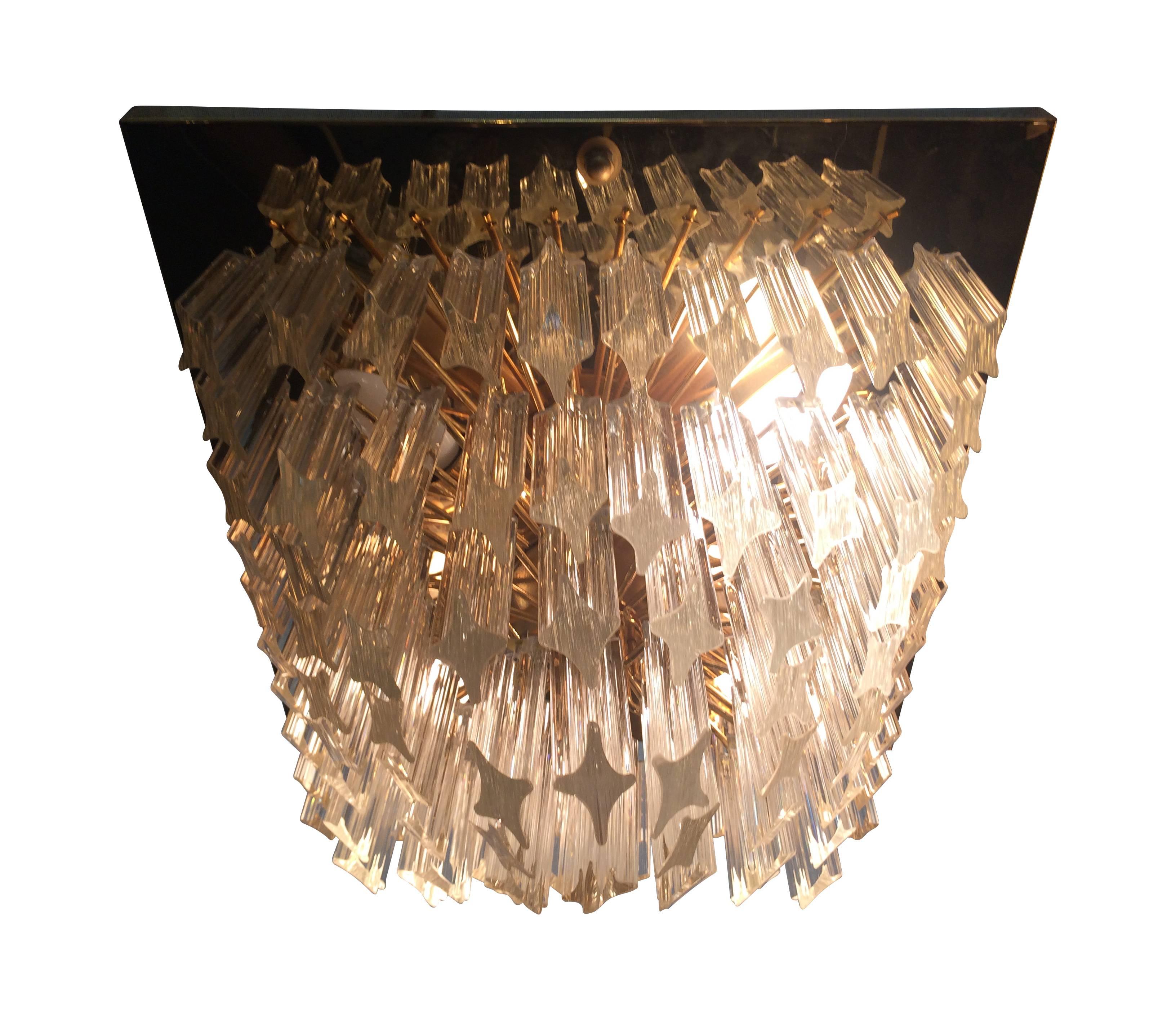 Mid-Century Modern Pair of Venini Crystal Chandeliers on Gold-Plated Frames