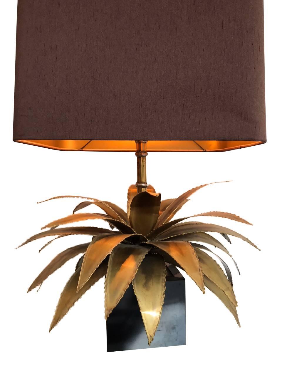 Maison Jansen Brass Palm Tree Table Lamp In Good Condition In London, GB