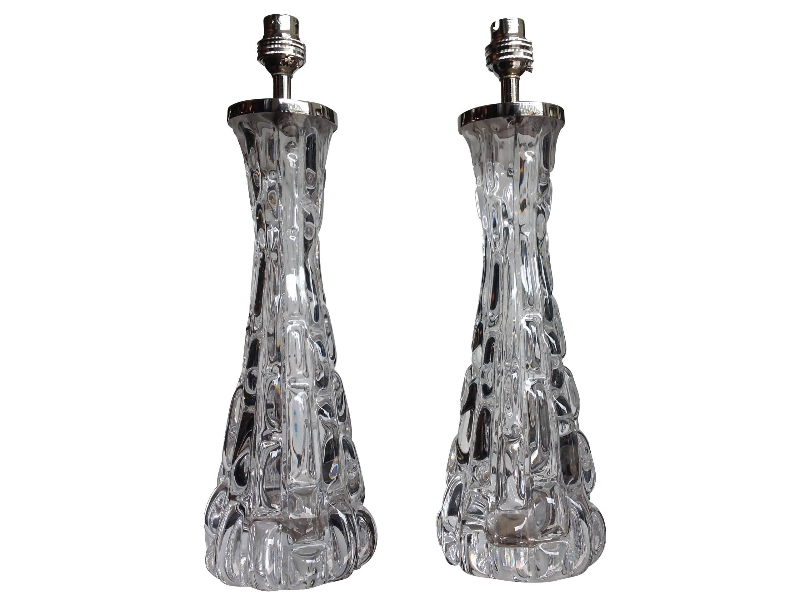 Swedish Pair of Orrefors Glass Lamps