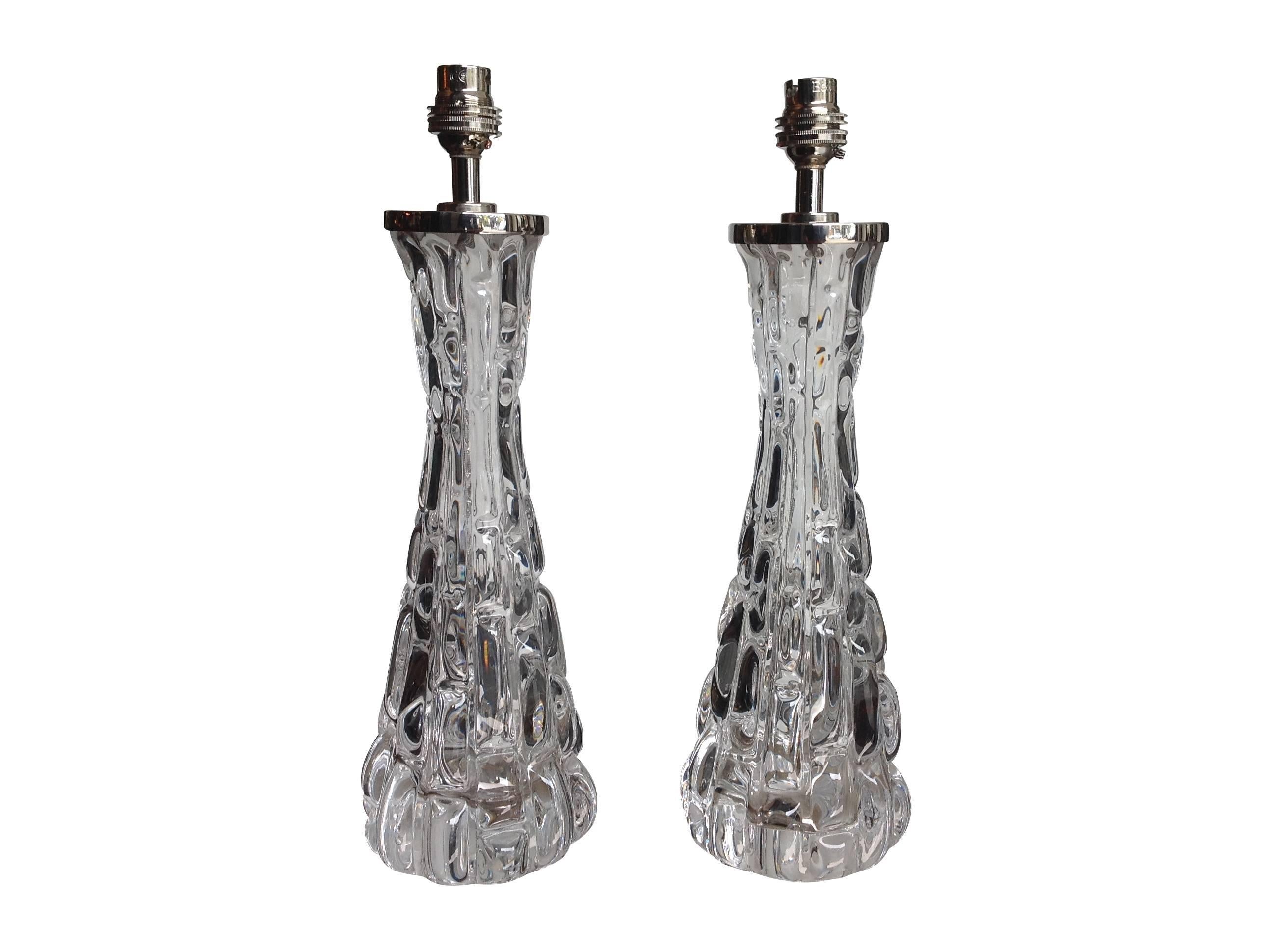 Mid-20th Century Pair of Orrefors Glass Lamps