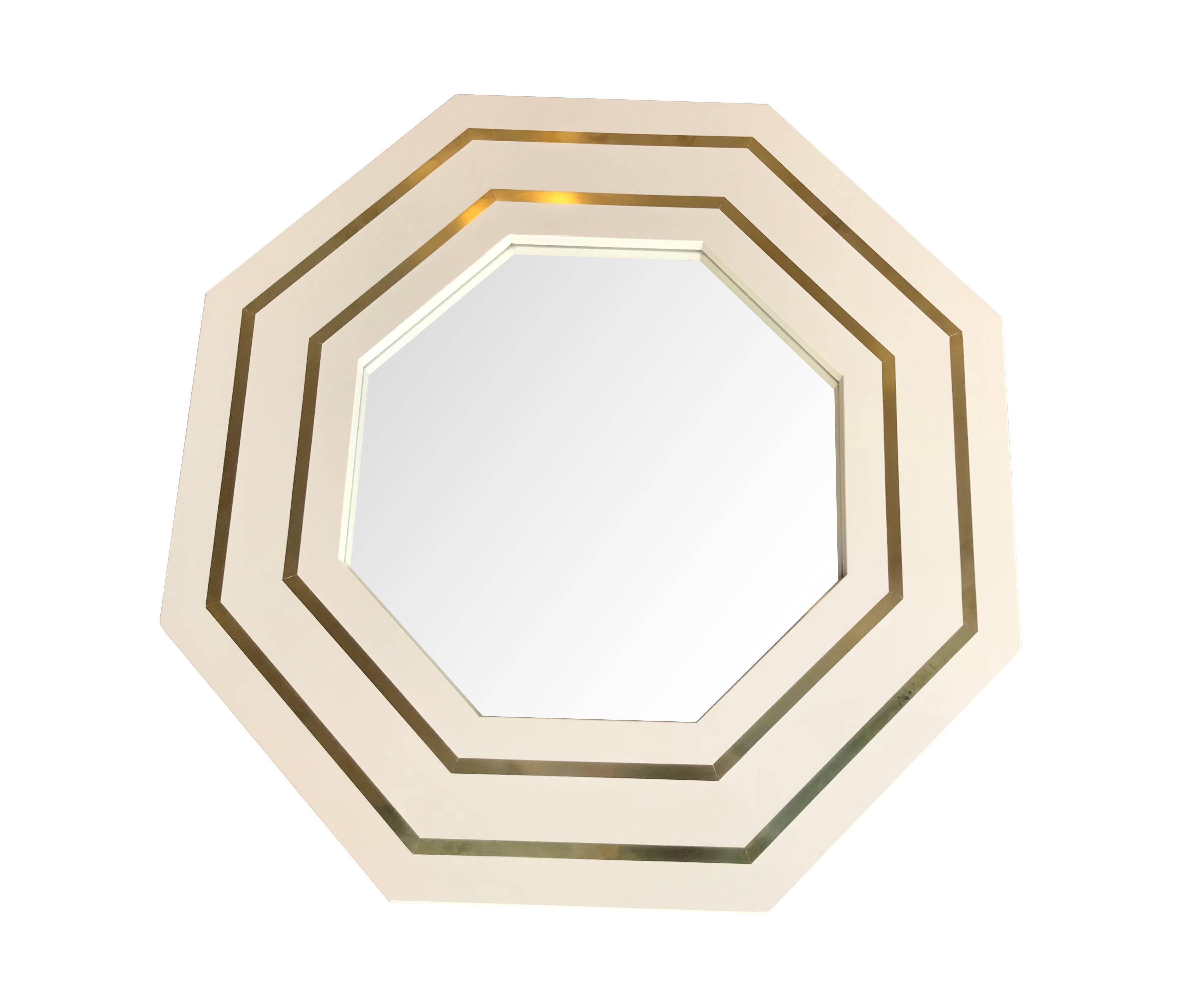 Jean Claude Mahey Ivory Lacquered Octagonal Mirror In Good Condition In London, GB