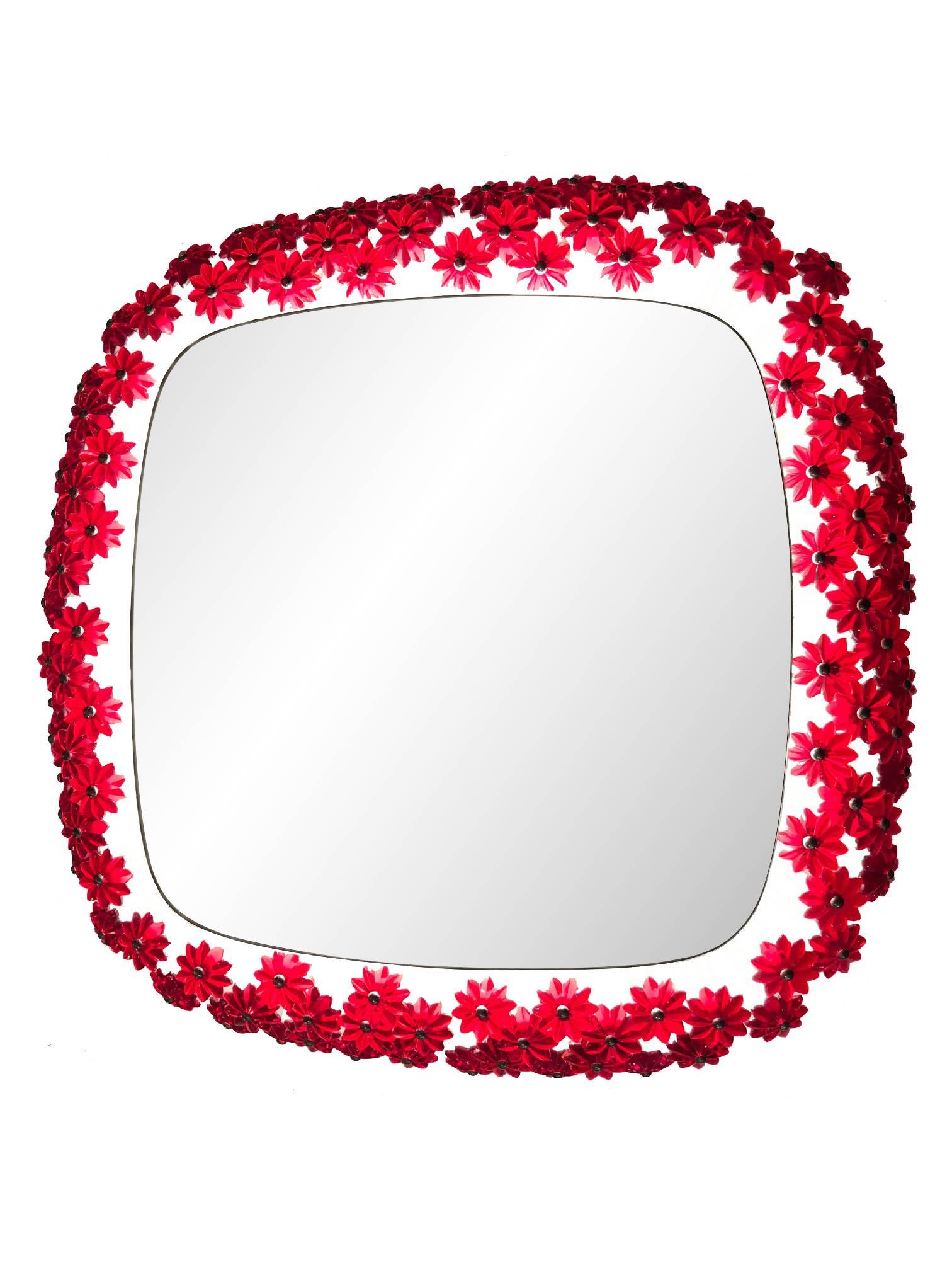 Mid-Century Modern Emil Stejnar Back Lit Red Flower Mirror