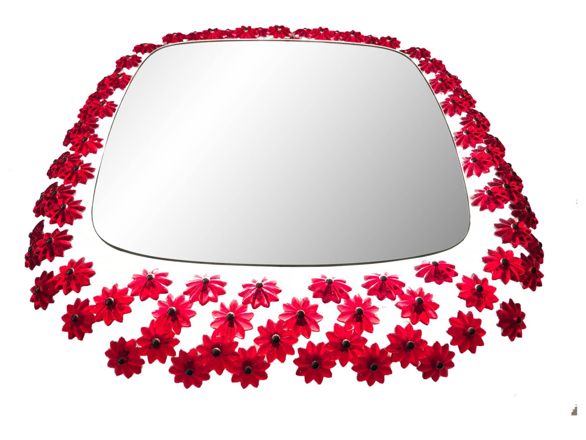 Austrian Emil Stejnar Back Lit Red Flower Mirror