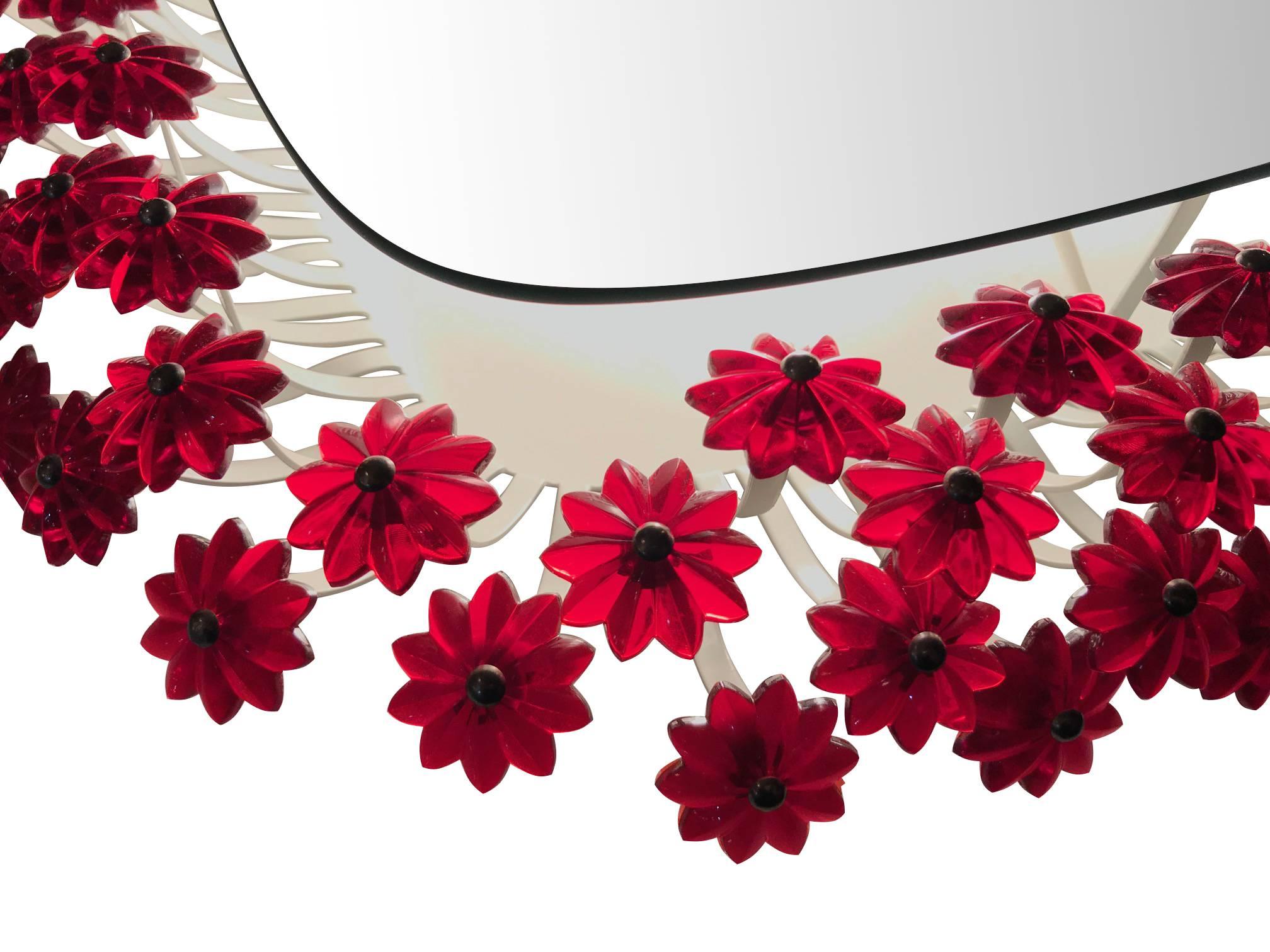 Enameled Emil Stejnar Back Lit Red Flower Mirror