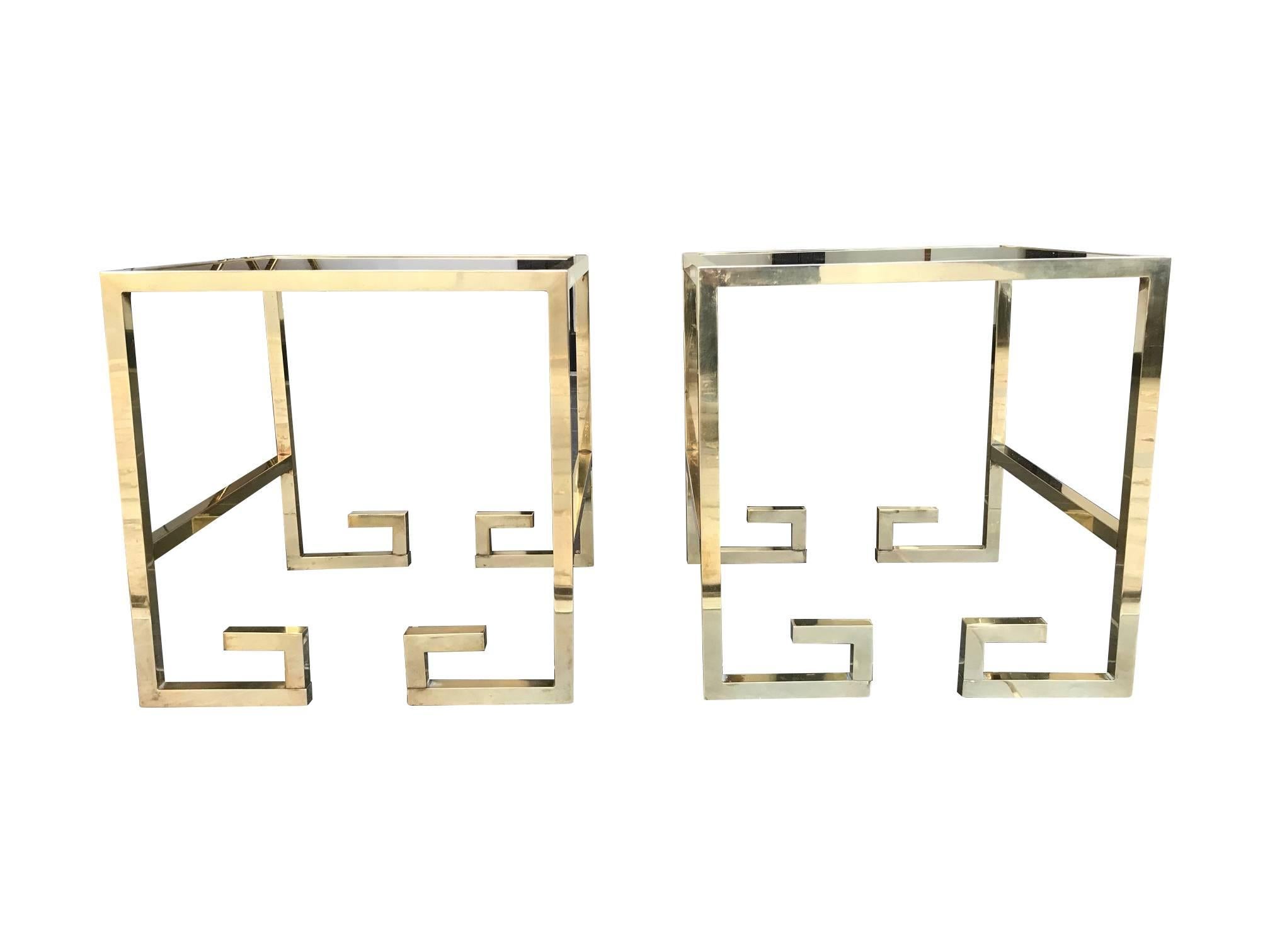 Pair of Brass Greek Key Design Side Tables In Good Condition In London, GB