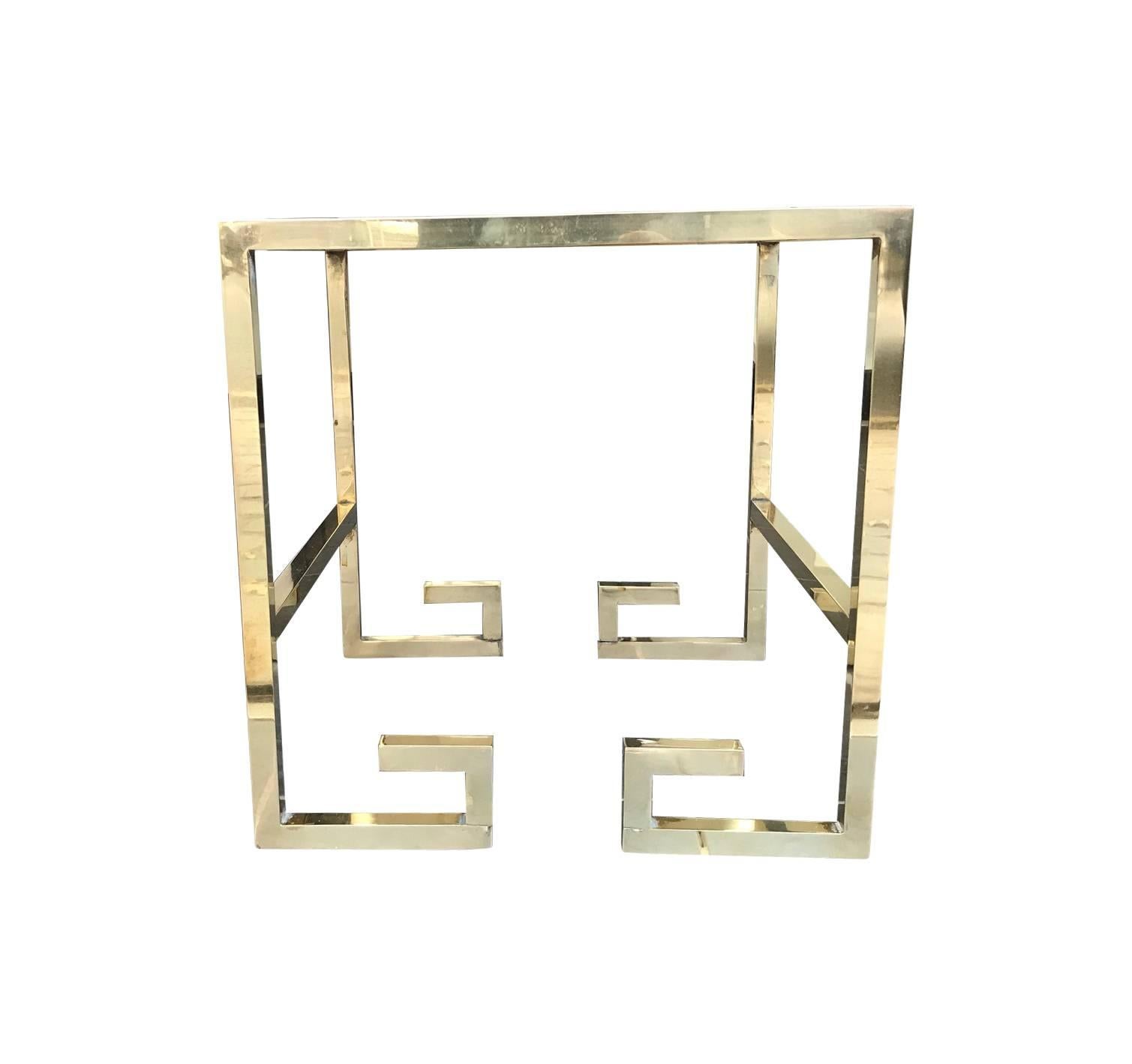 Late 20th Century Pair of Brass Greek Key Design Side Tables