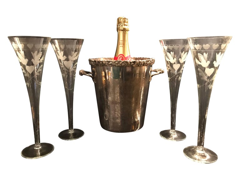 Vintage French Engraved Champagne Flutes at 1stDibs