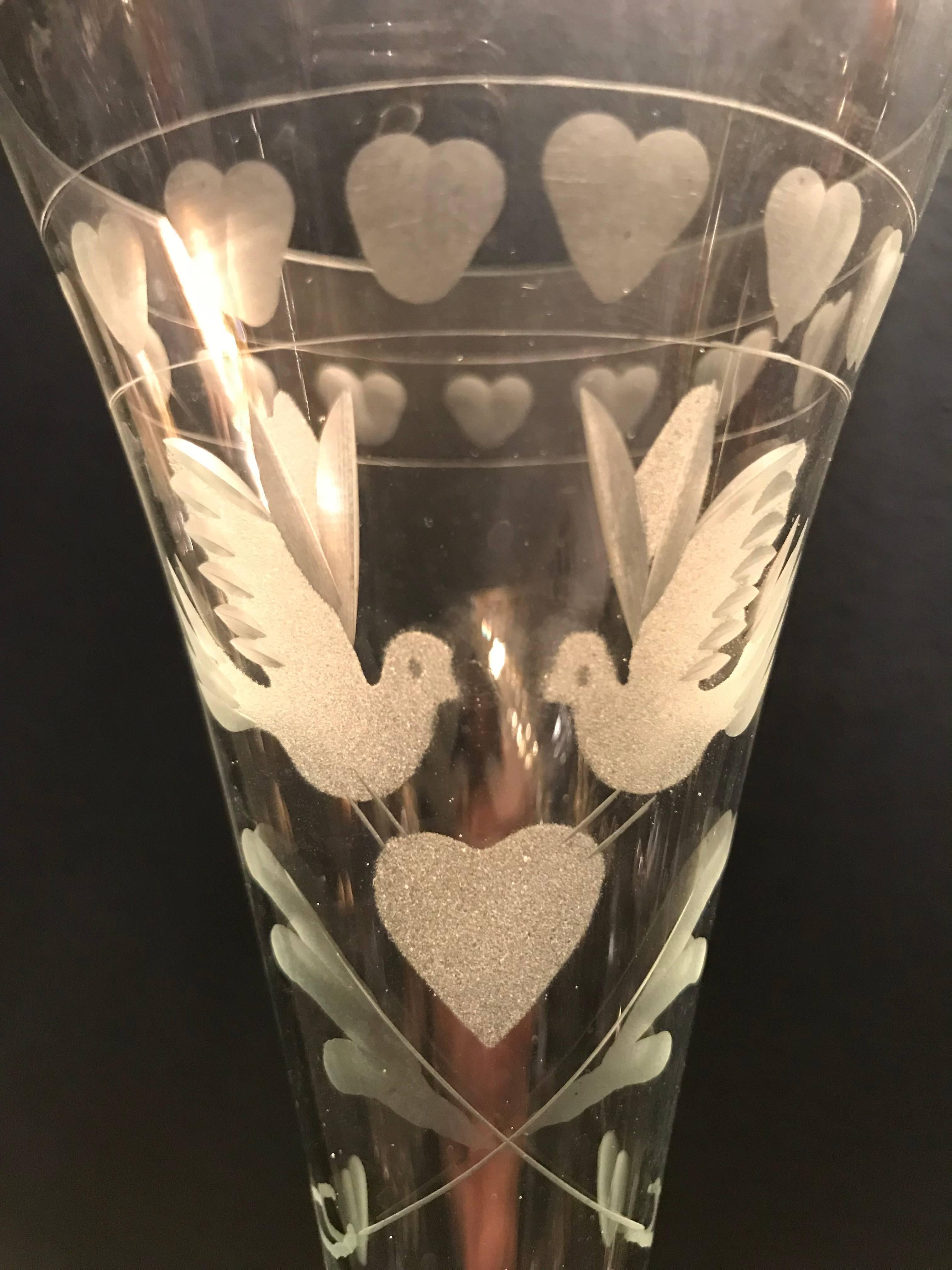 Mid-Century Modern Vintage French Engraved Champagne Flutes
