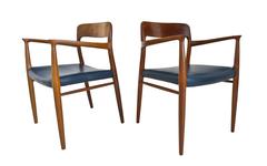 Niels Moller Model 75 Armchairs Teak and Leather, Danish, 1950s