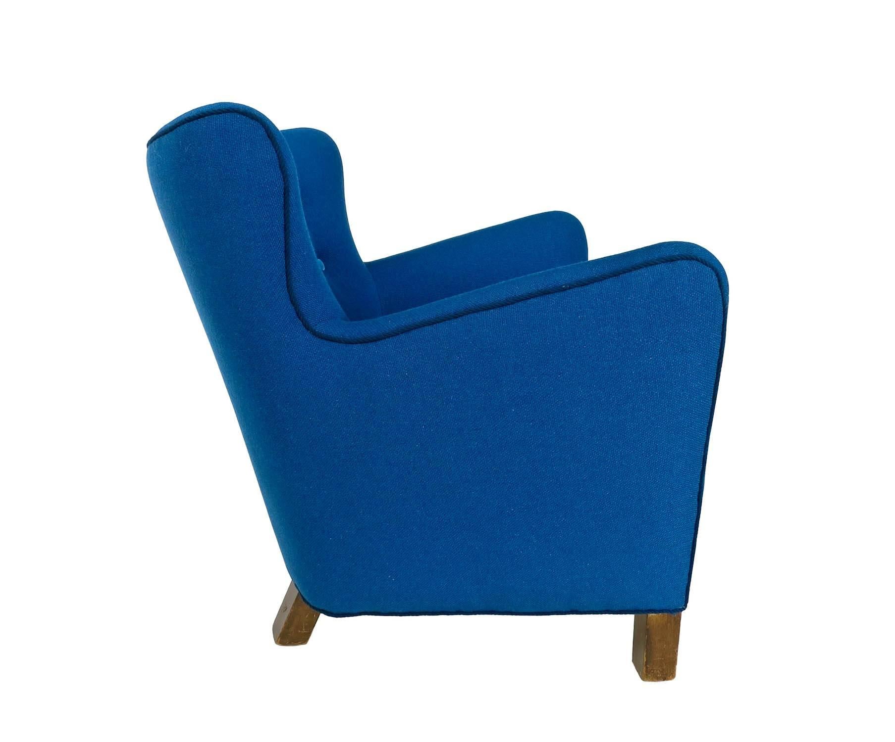 Mid-Century Modern Mid-Century Fritz Hansen Armchair in Blue Wool, Danish, 1940s