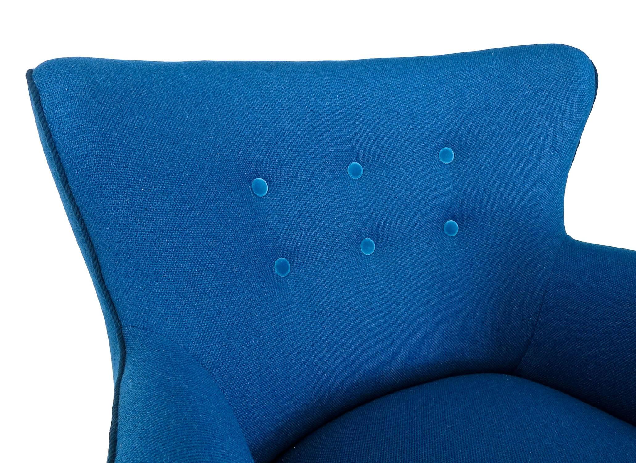 Mid-Century Fritz Hansen Armchair in Blue Wool, Danish, 1940s 3