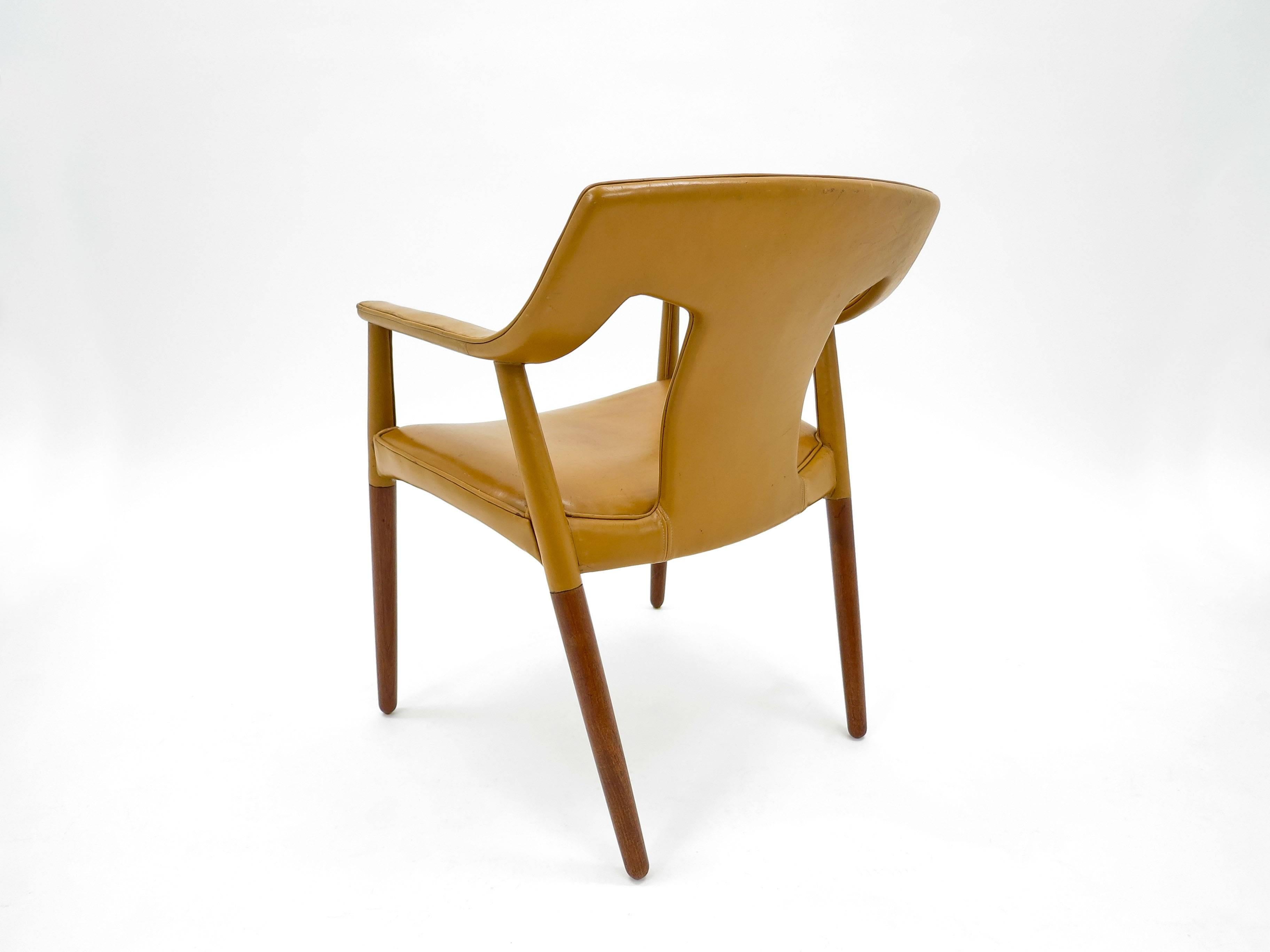 20th Century Bender Madsen and Larsen Armchair Leather and Teak, Danish, 1950s For Sale