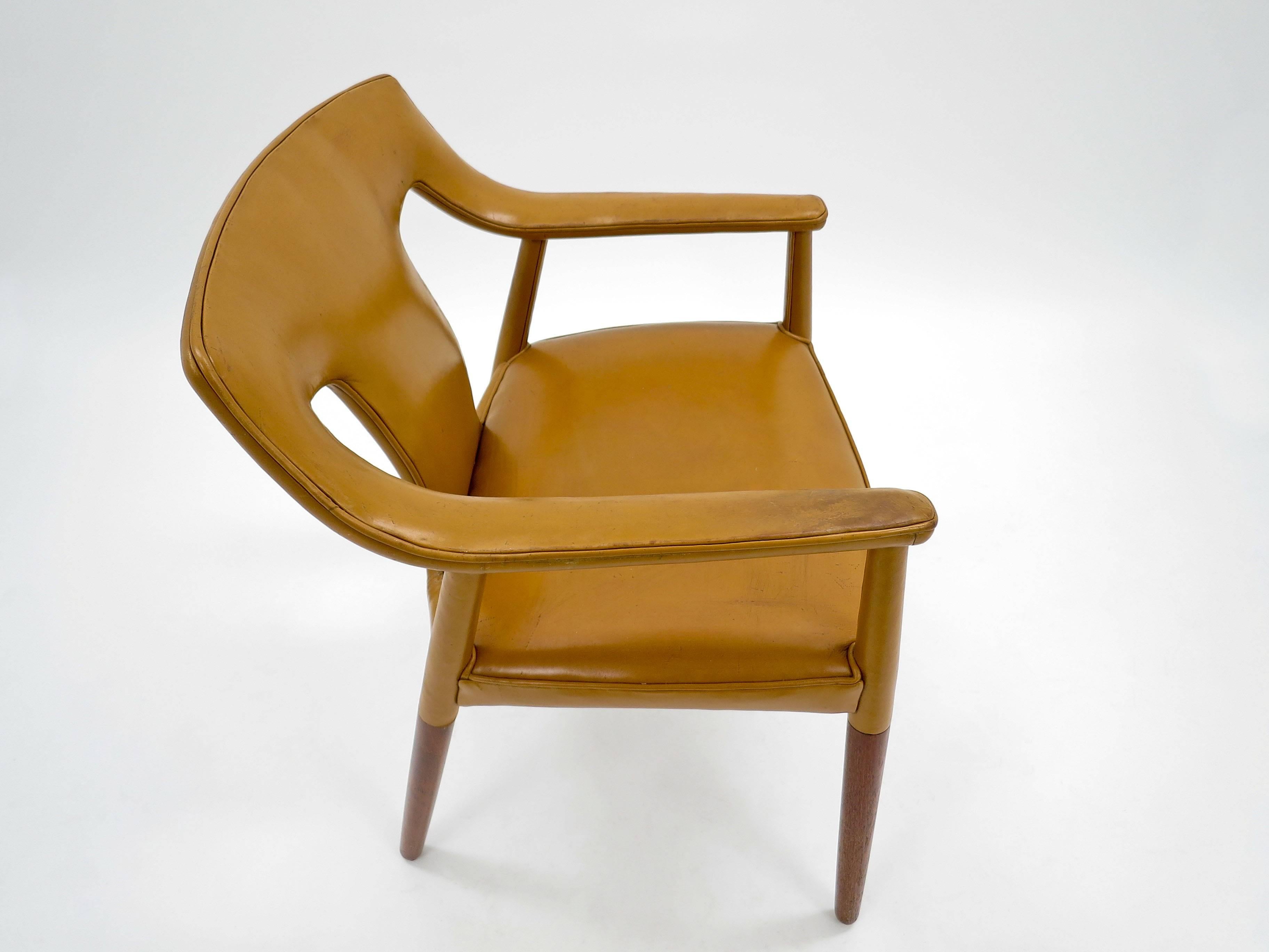 Bender Madsen and Larsen Armchair Leather and Teak, Danish, 1950s For Sale 1