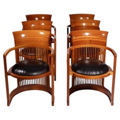 Frank Lloyd Wright Barrel Chair by Cassina, Wood & Black Leather, 1980