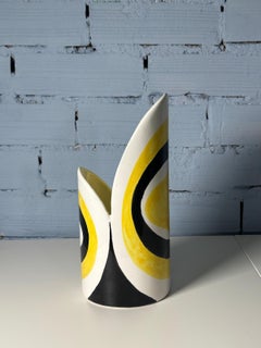 Vase en céramique peinte Ico Parisi, motif de cercles concentriques, 27 cm, années 1960