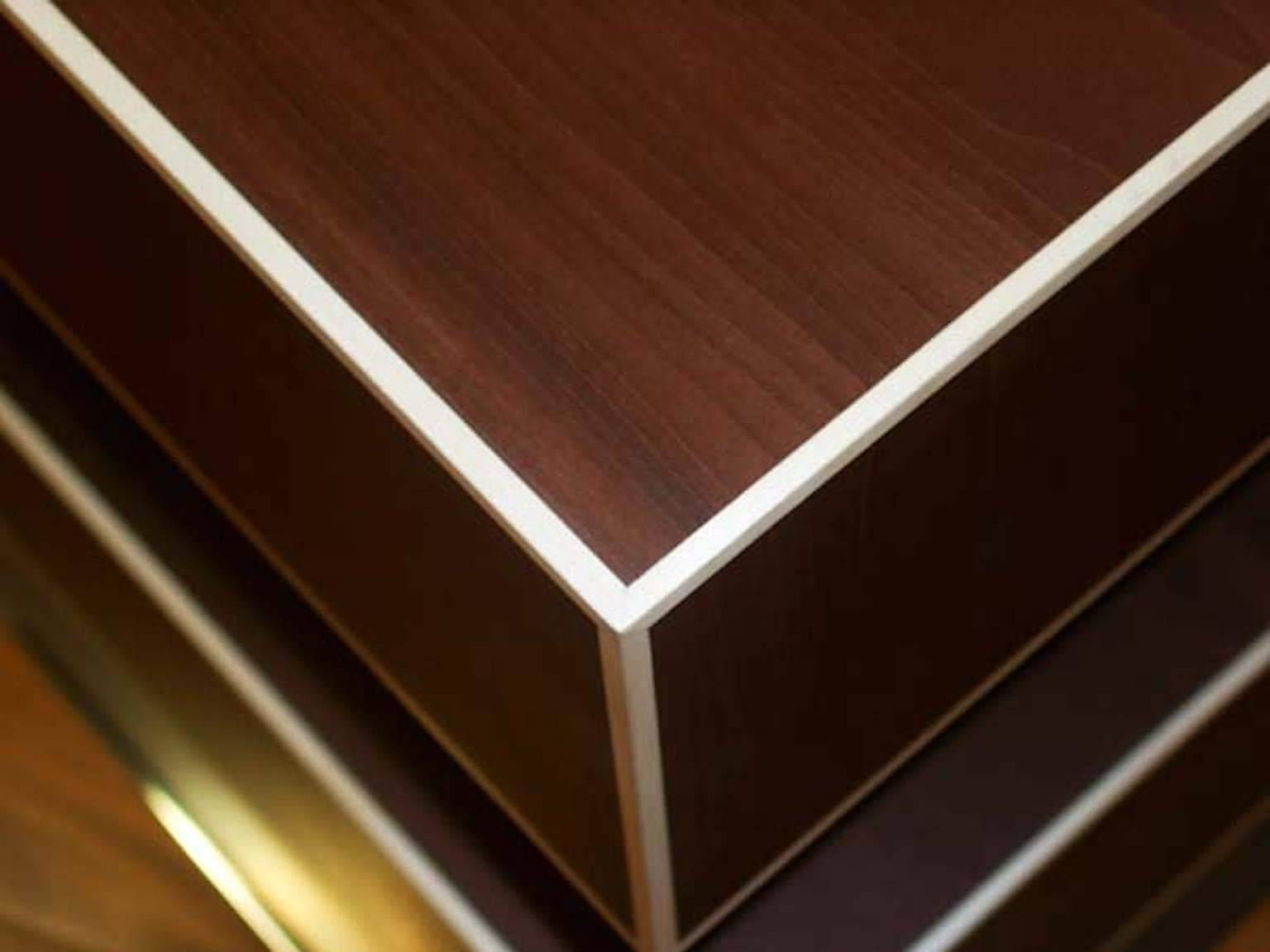 A table designed by Ettore Sottsass for Oak design edition in 2000 for the exhibition Italy - Japan. Rosewood veneer and chromium-plated steel side table. Producer's metallic plate. Limited edition of 20 copies. Out production.
