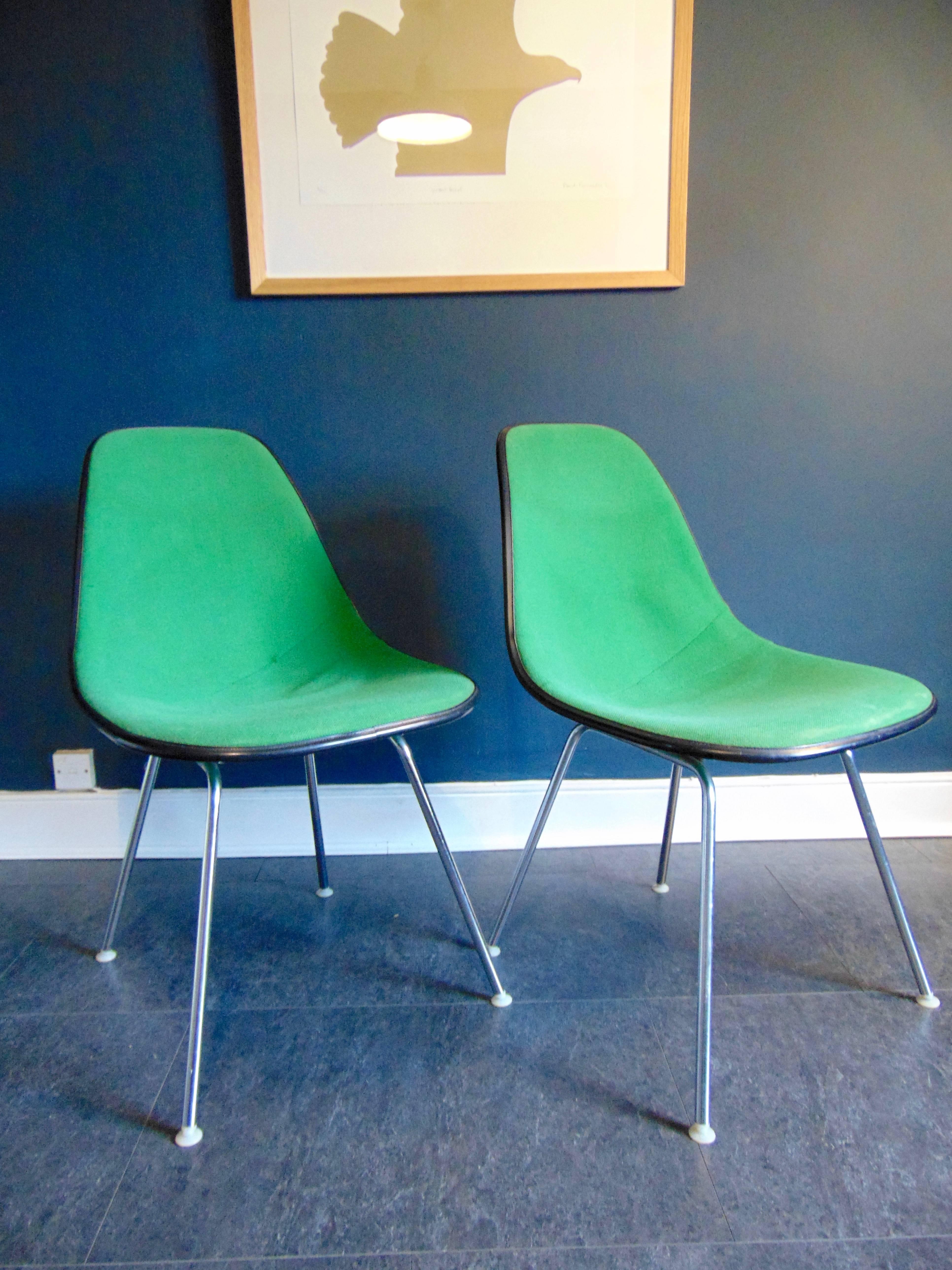 Central American Fibreglass and Fabric Upholstered Side Chairs by Charles Eames for Herman Miller For Sale