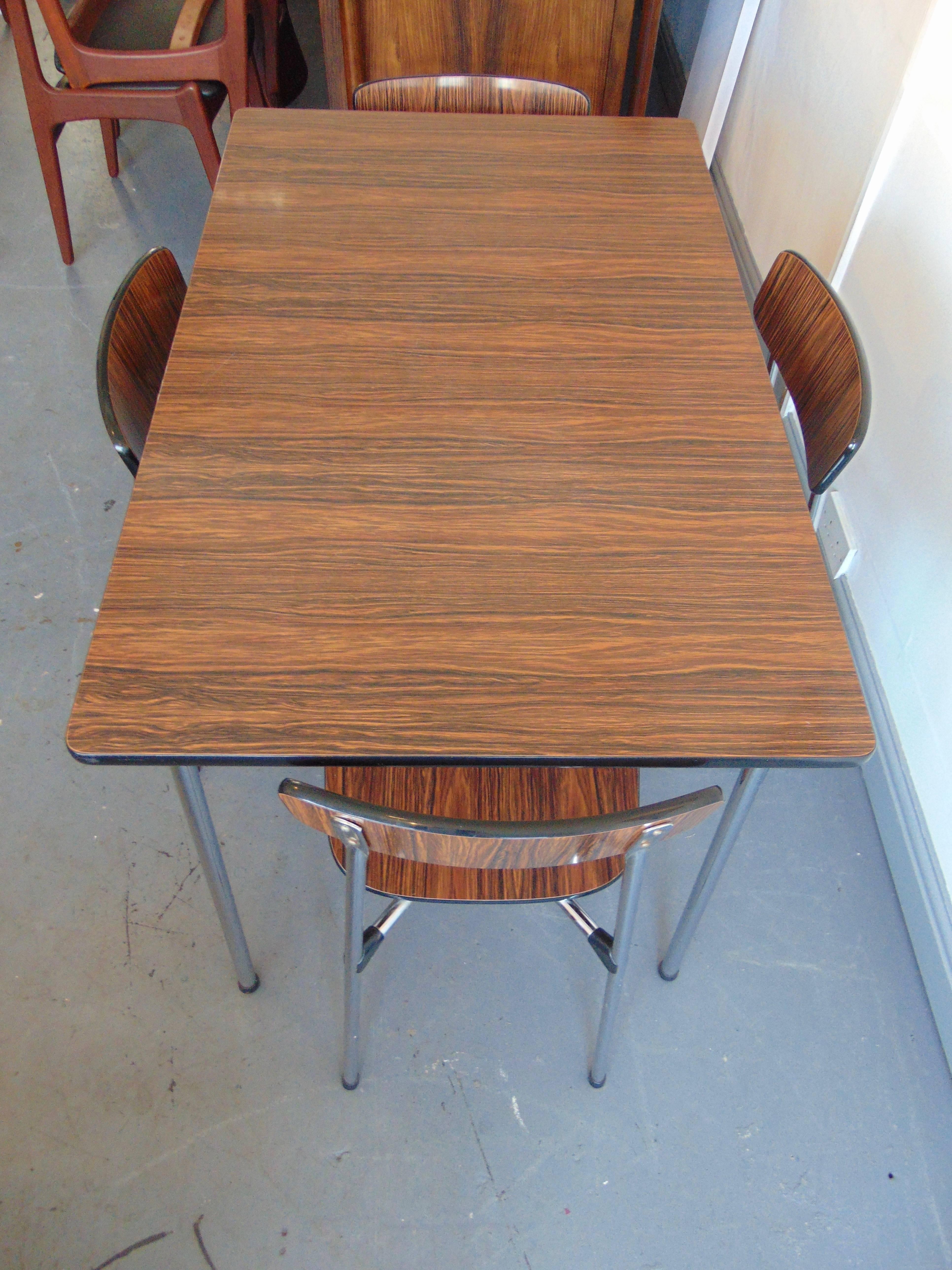 Scandinavian Modern Mid-Century Chrome and Rosewood Vinyl Dining Table and Stacking Chairs by Tavo