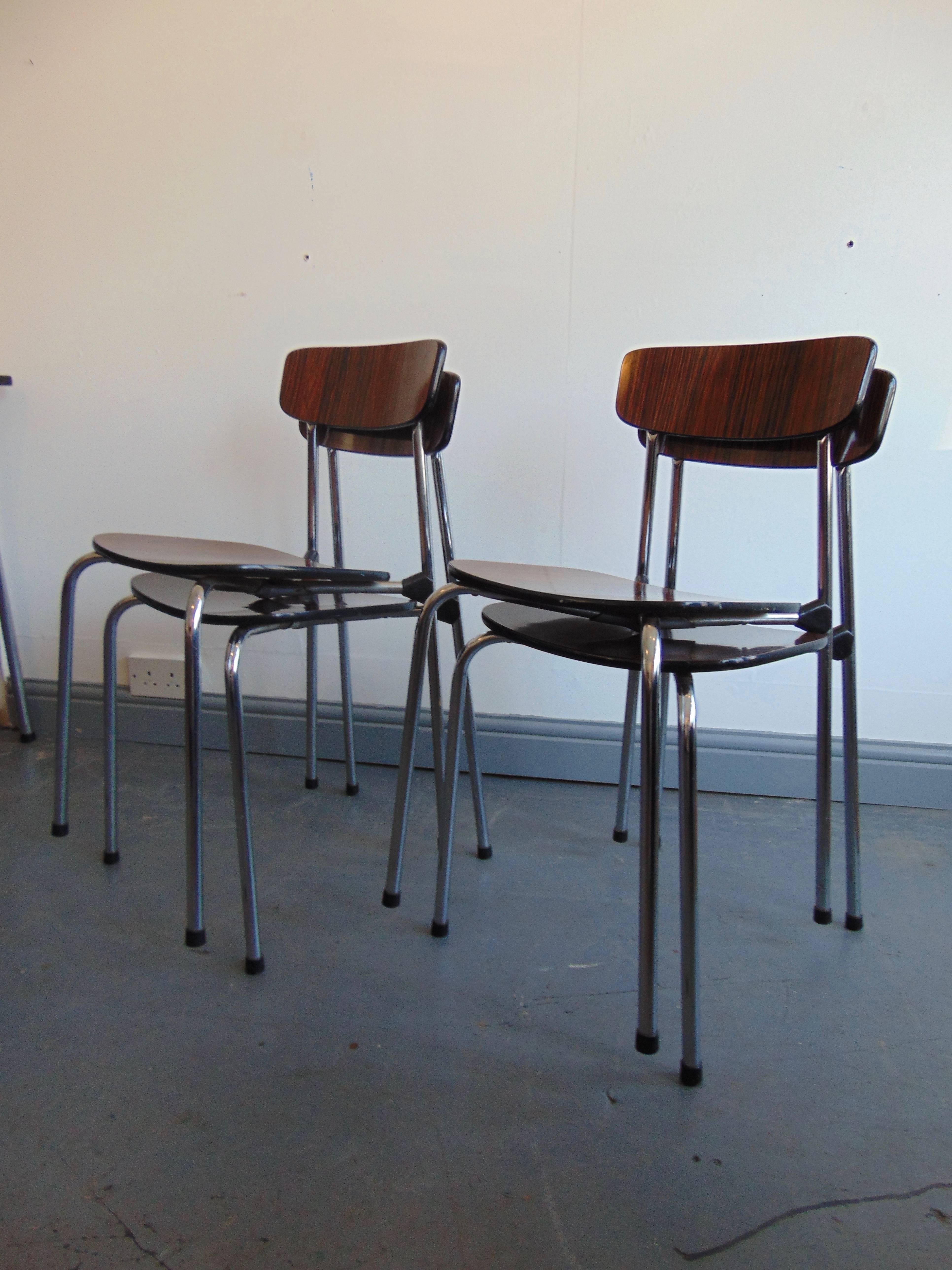 Mid-Century Chrome and Rosewood Vinyl Dining Table and Stacking Chairs by Tavo 3