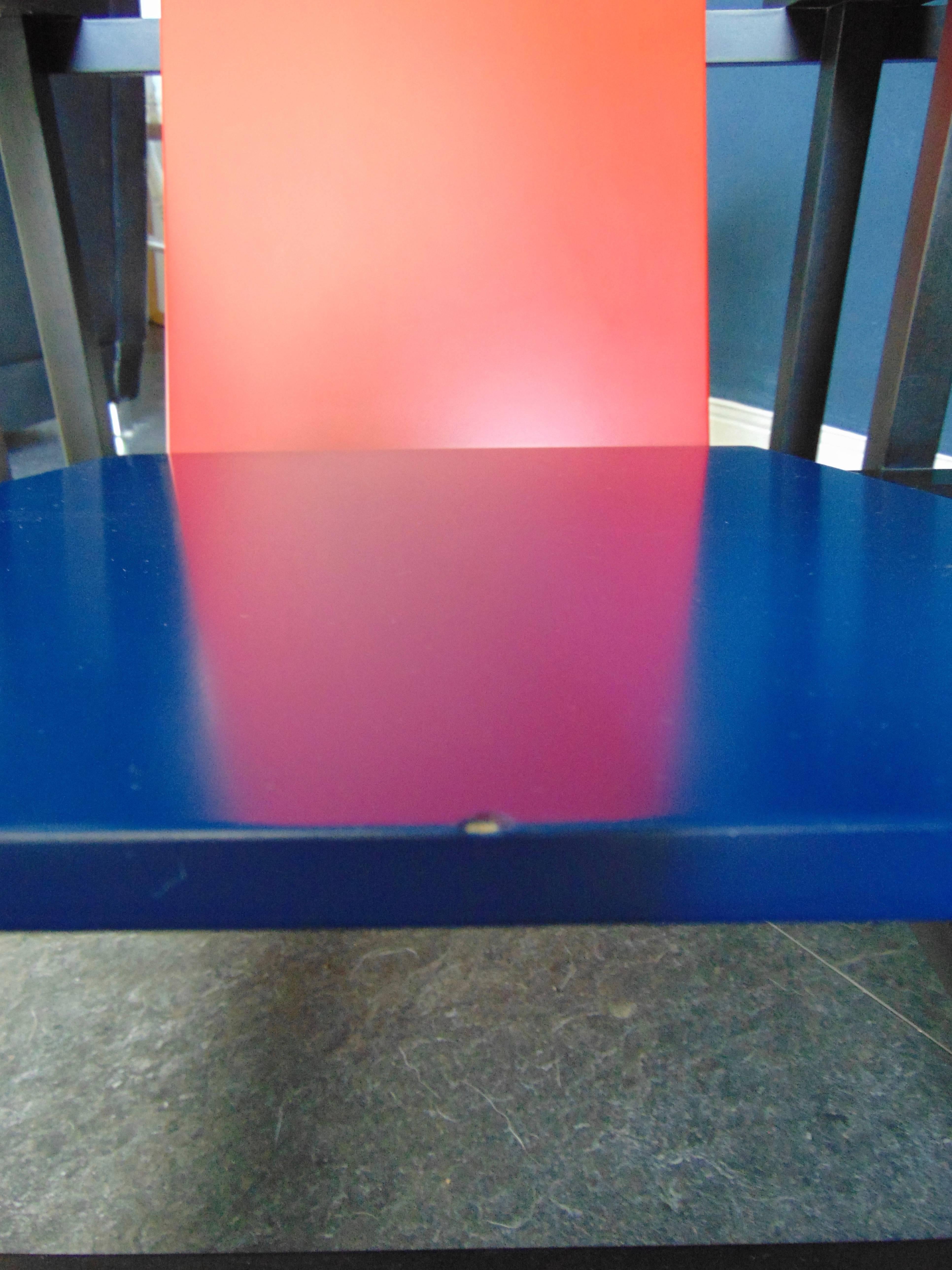 Wood Red and Blue Chair by Gerrit Rietveld for Cassina, Vintage, 1970s