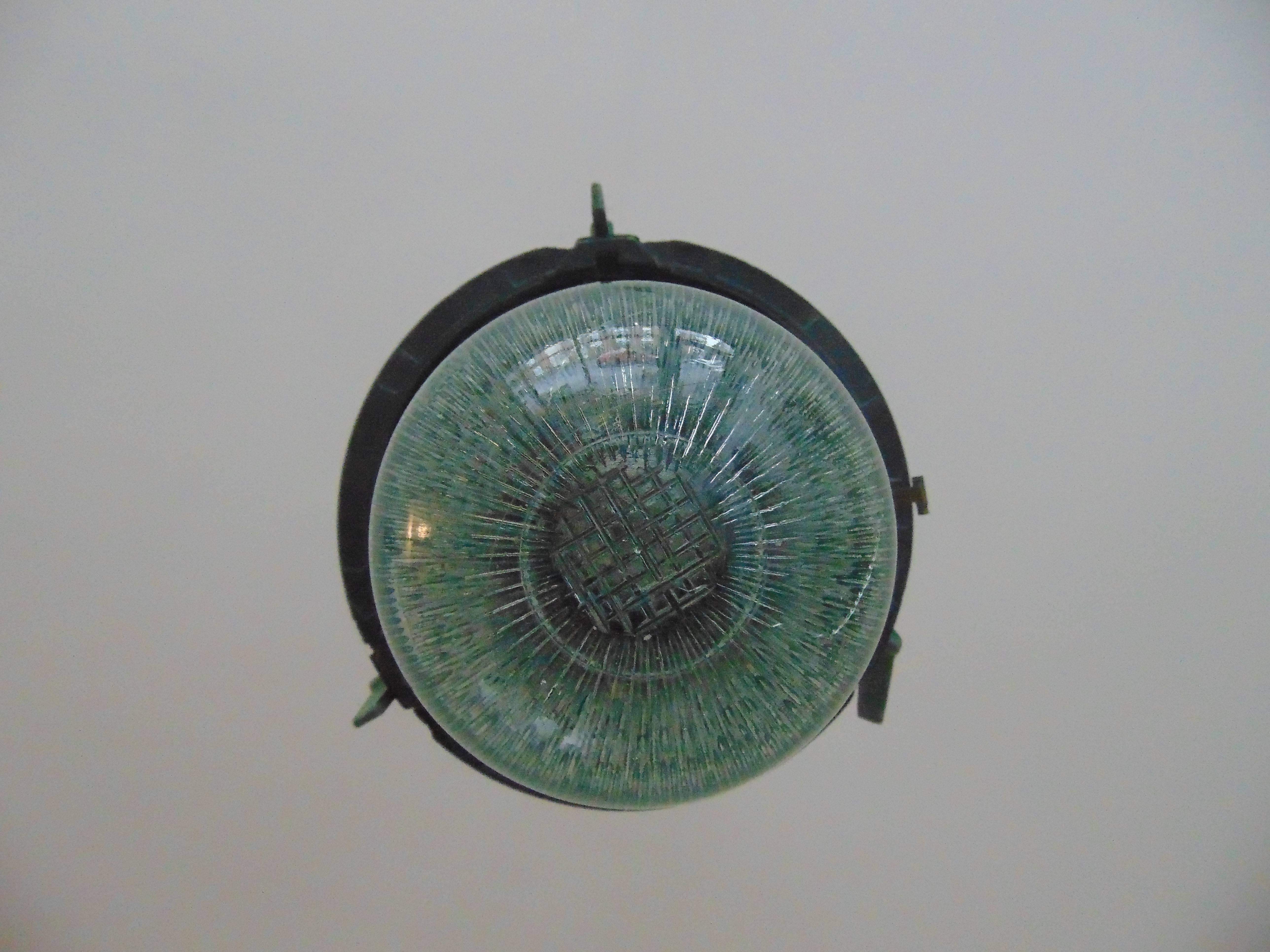 Russian Vintage Industrial CCCP Steel and Moulded Glass Pendant Lights For Sale