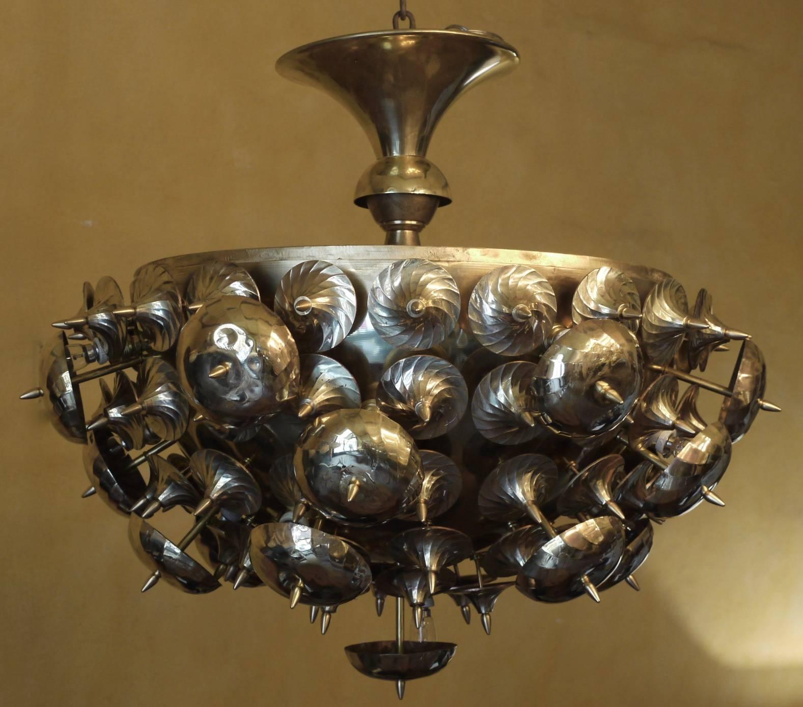 Magnificent Mid-Century Modern Italian Brass Ceiling Lamp In Excellent Condition In Firenze, Tuscany
