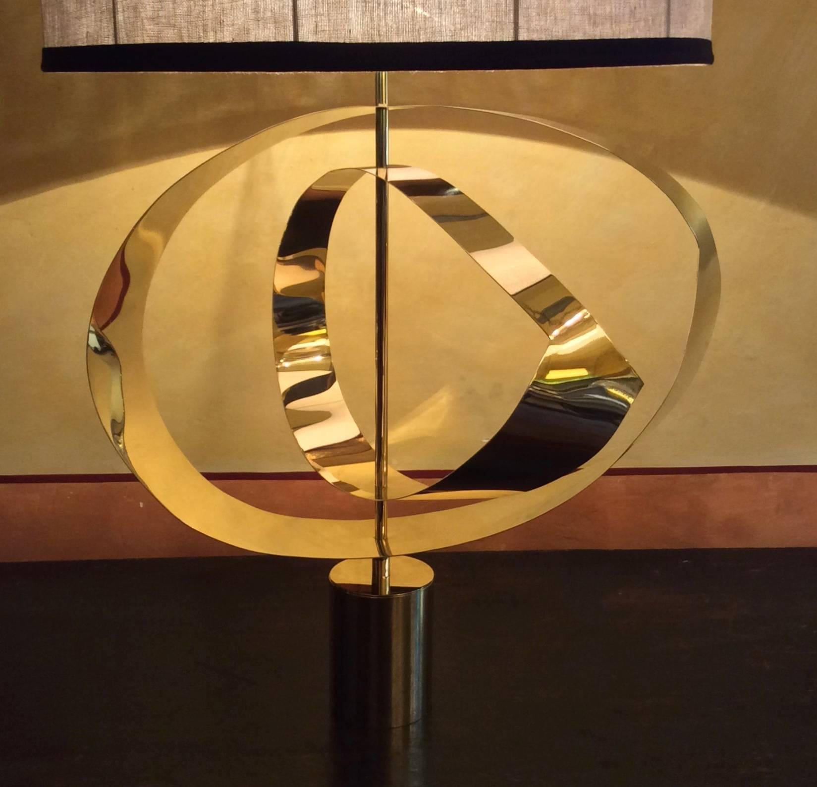 Mid-Century Modern Pair of 1970s Italian Adjustable Brass Ellipses Table Lamps