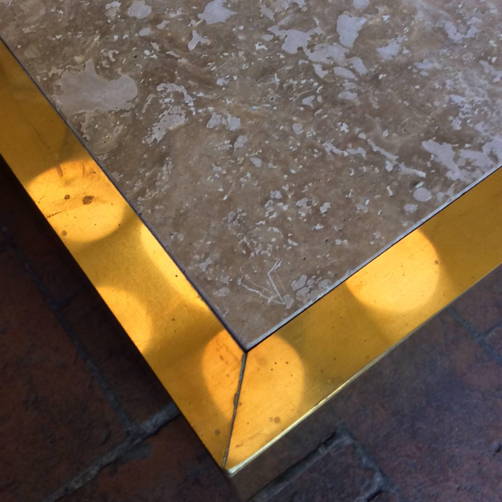 Nice Mid-Century Modern, Italian Set of Three Coffee Table in Brass and Stone 2