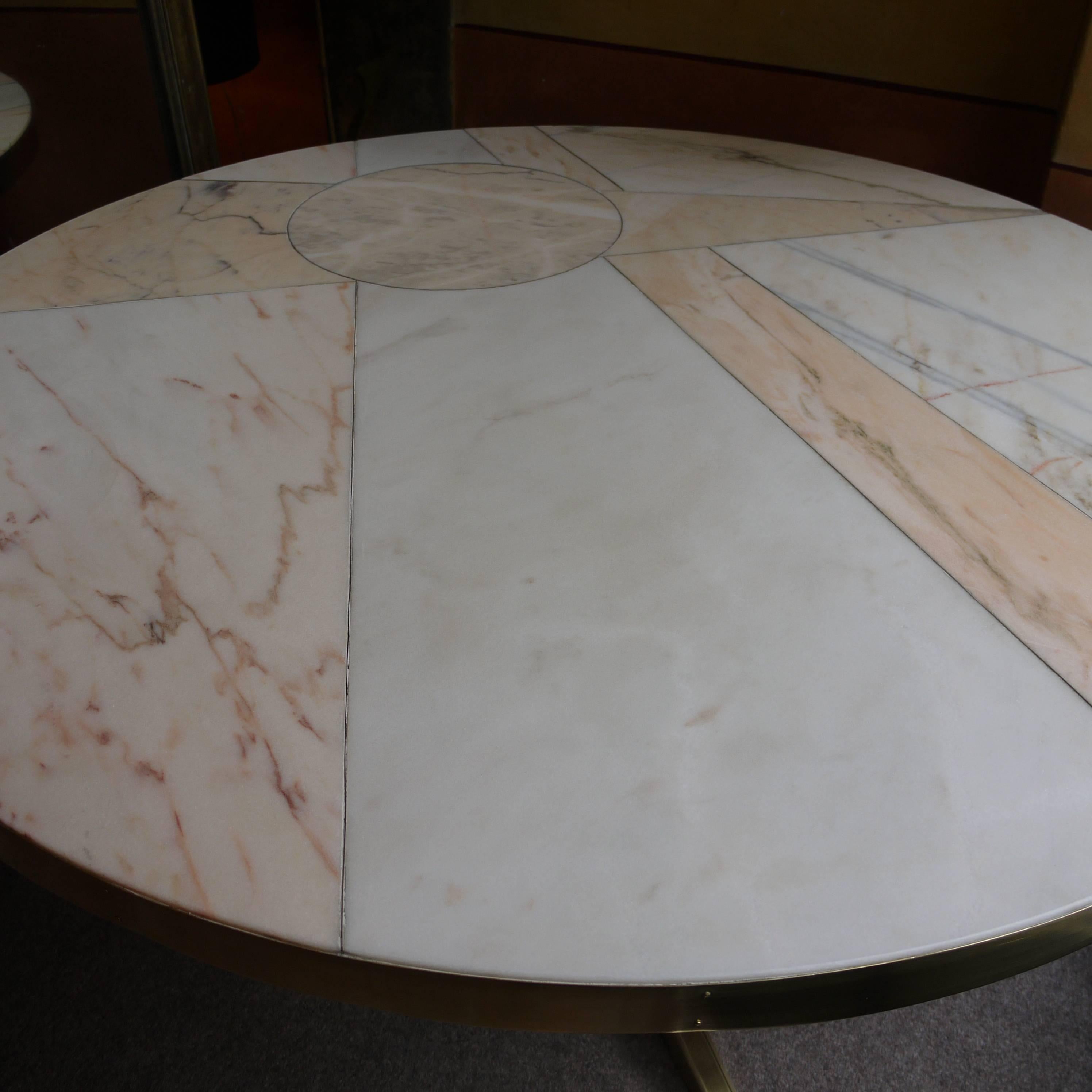 Stunning Late 20th Century Mosaic Marble Table with Brass Detailing In Excellent Condition In Firenze, Tuscany
